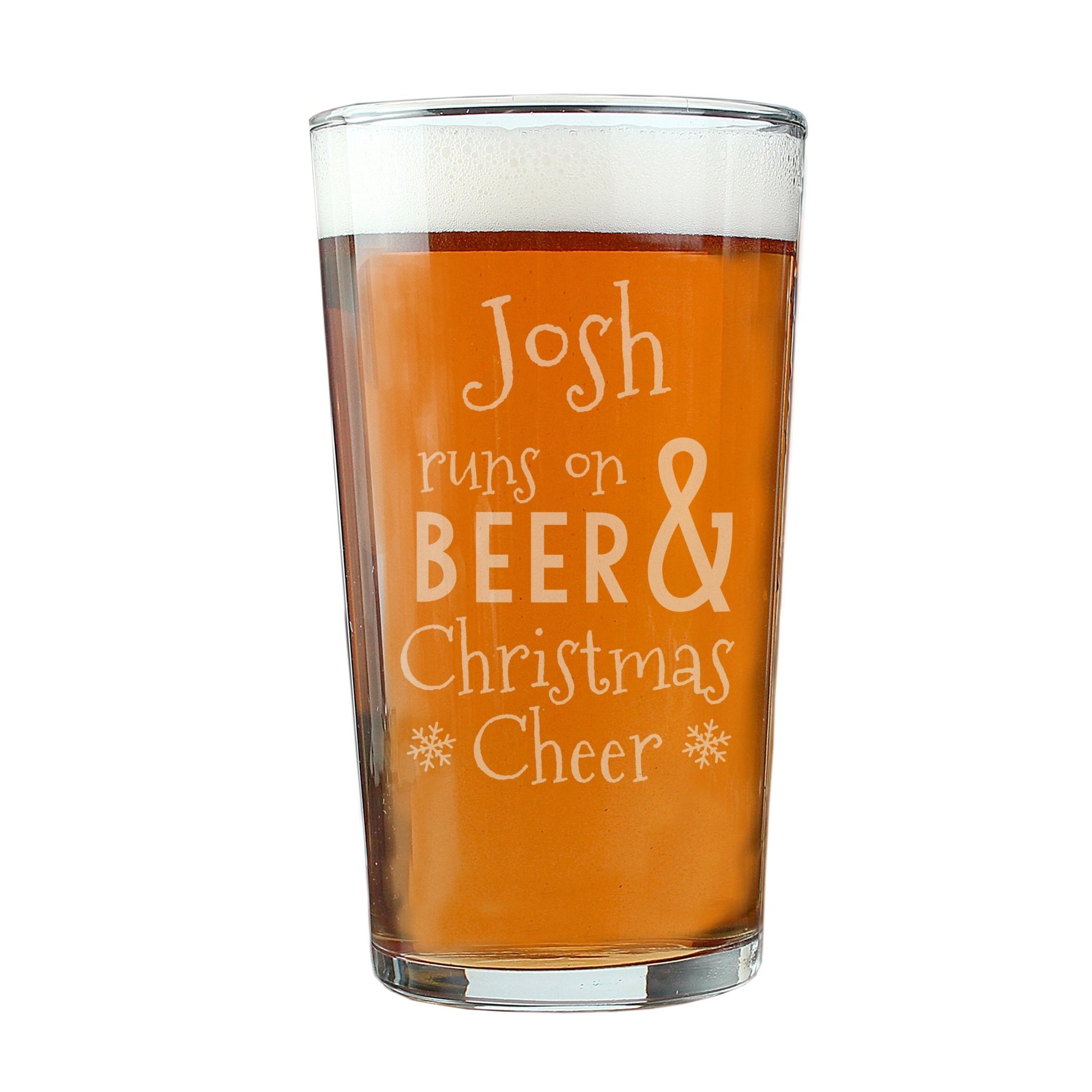 Personalised Runs On Beer & Christmas Cheer Pint Glass | Inspired Creative Gifts | UK Supplier