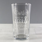 Personalised Runs On Beer & Christmas Cheer Pint Glass | Inspired Creative Gifts | UK Supplier