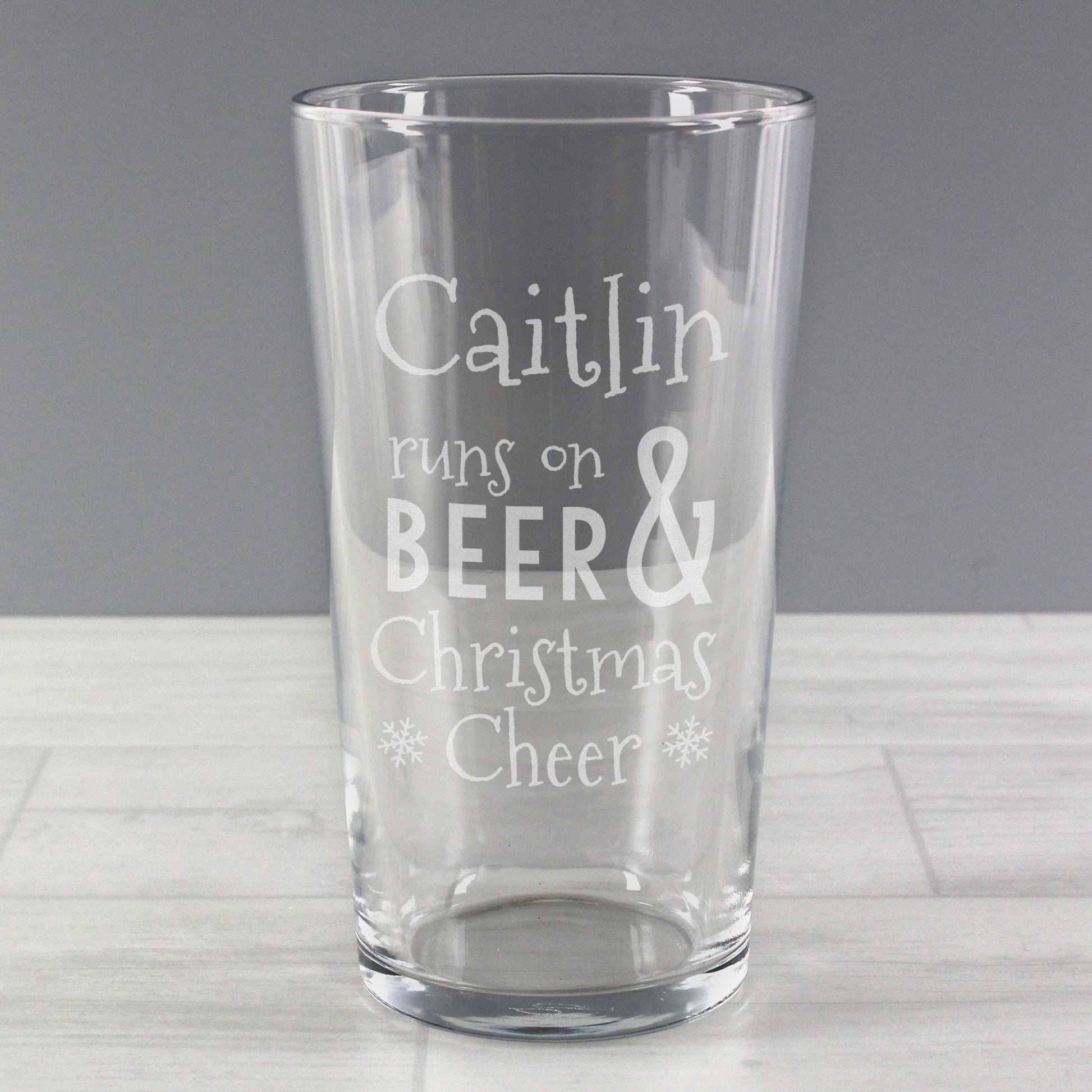 Personalised Runs On Beer & Christmas Cheer Pint Glass | Inspired Creative Gifts | UK Supplier