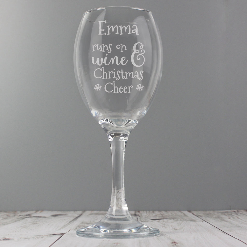 Personalised Runs On Wine & Christmas Cheer Wine Glass | Inspired Creative Gifts | UK Supplier