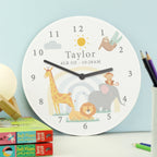 Personalised Safari Animals Wooden Nursery Clock | Inspired Creative Gifts | UK Supplier