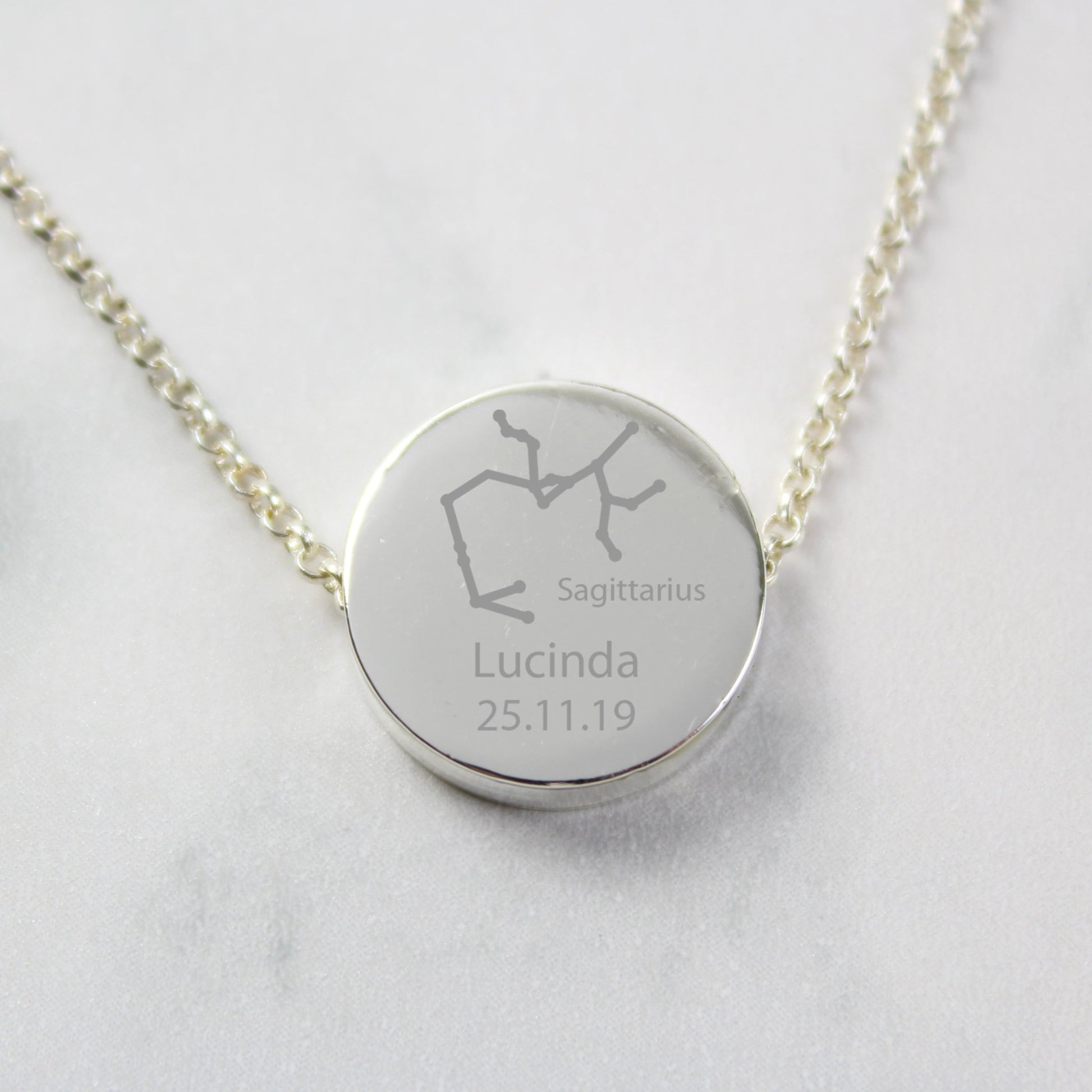 Personalised Sagittarius Zodiac Star Sign Silver Tone Necklace (November 22nd - December 21st) | Inspired Creative Gifts | UK Supplier