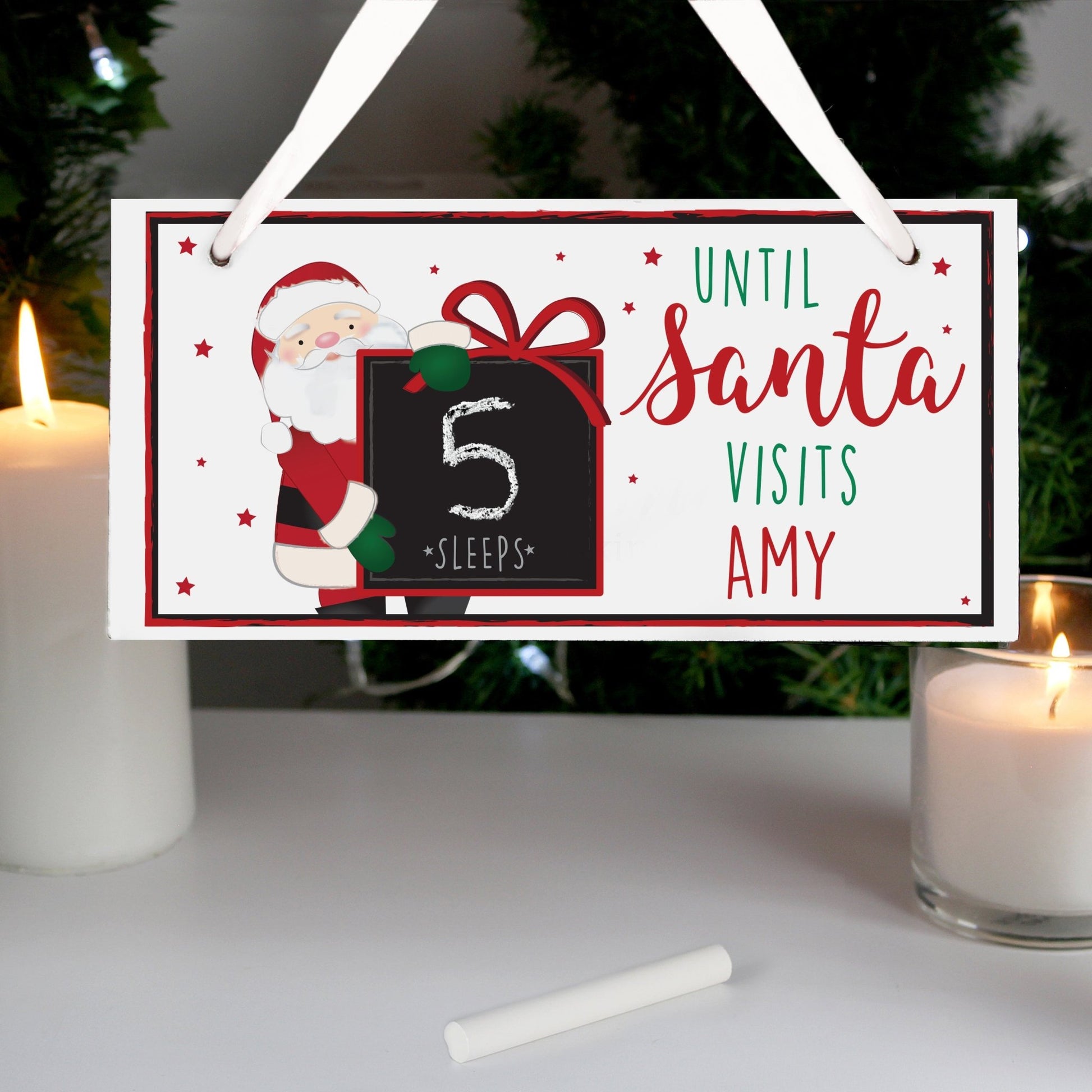 Personalised Santa Christmas Chalk Countdown Wooden Block | Inspired Creative Gifts