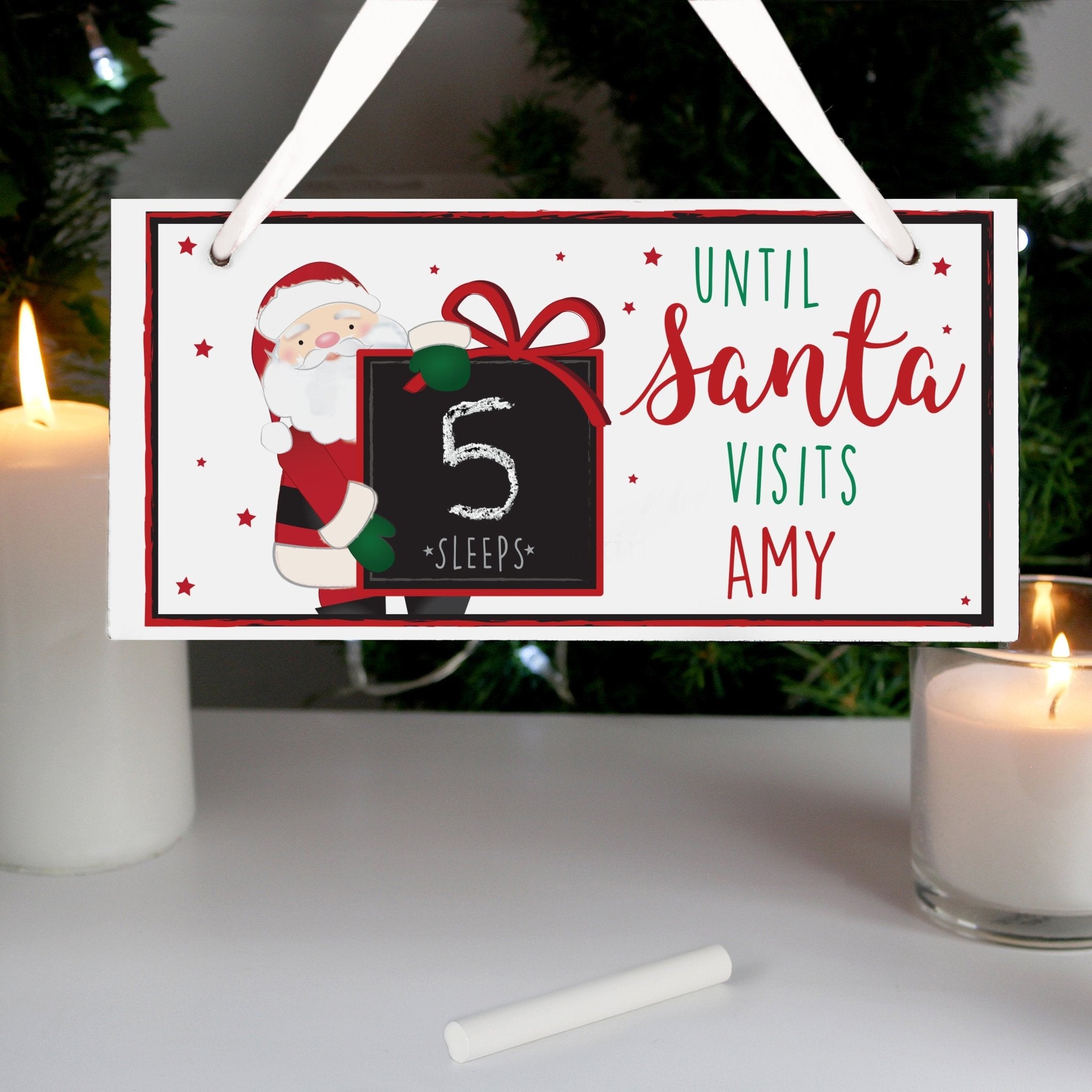 Personalised Santa Christmas Chalk Countdown Wooden Block | Inspired Creative Gifts | UK Supplier