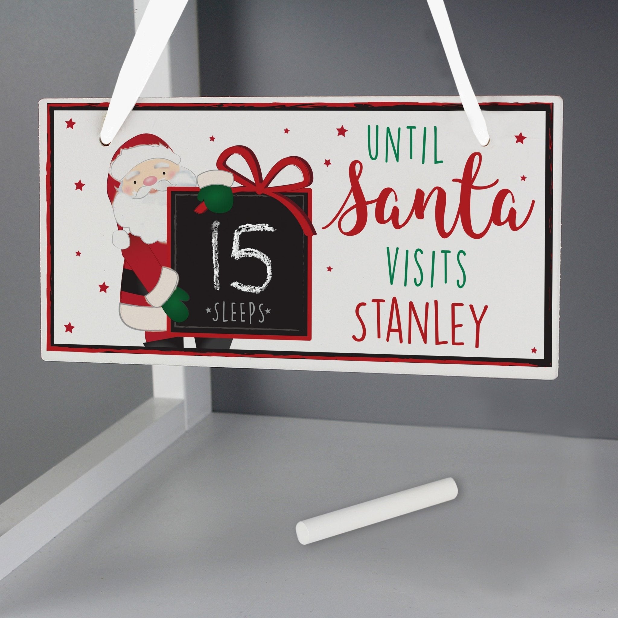 Personalised Santa Christmas Chalk Countdown Wooden Block | Inspired Creative Gifts | UK Supplier