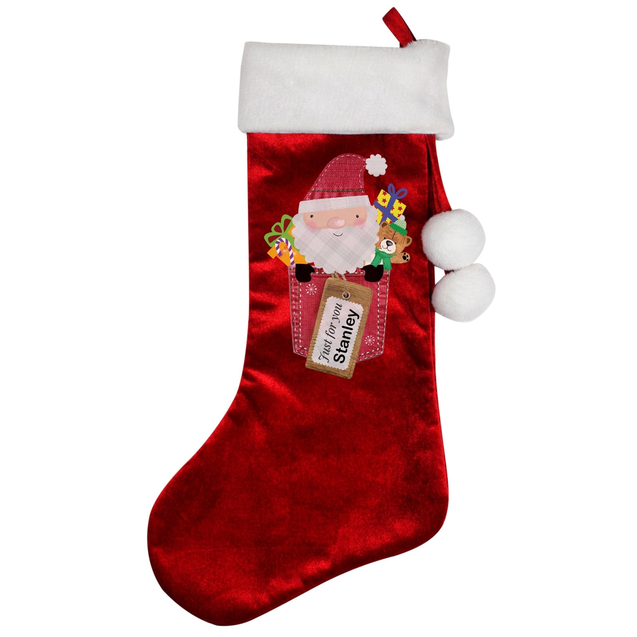 Personalised Santa Claus Luxury Red Stocking | Inspired Creative Gifts | UK Supplier