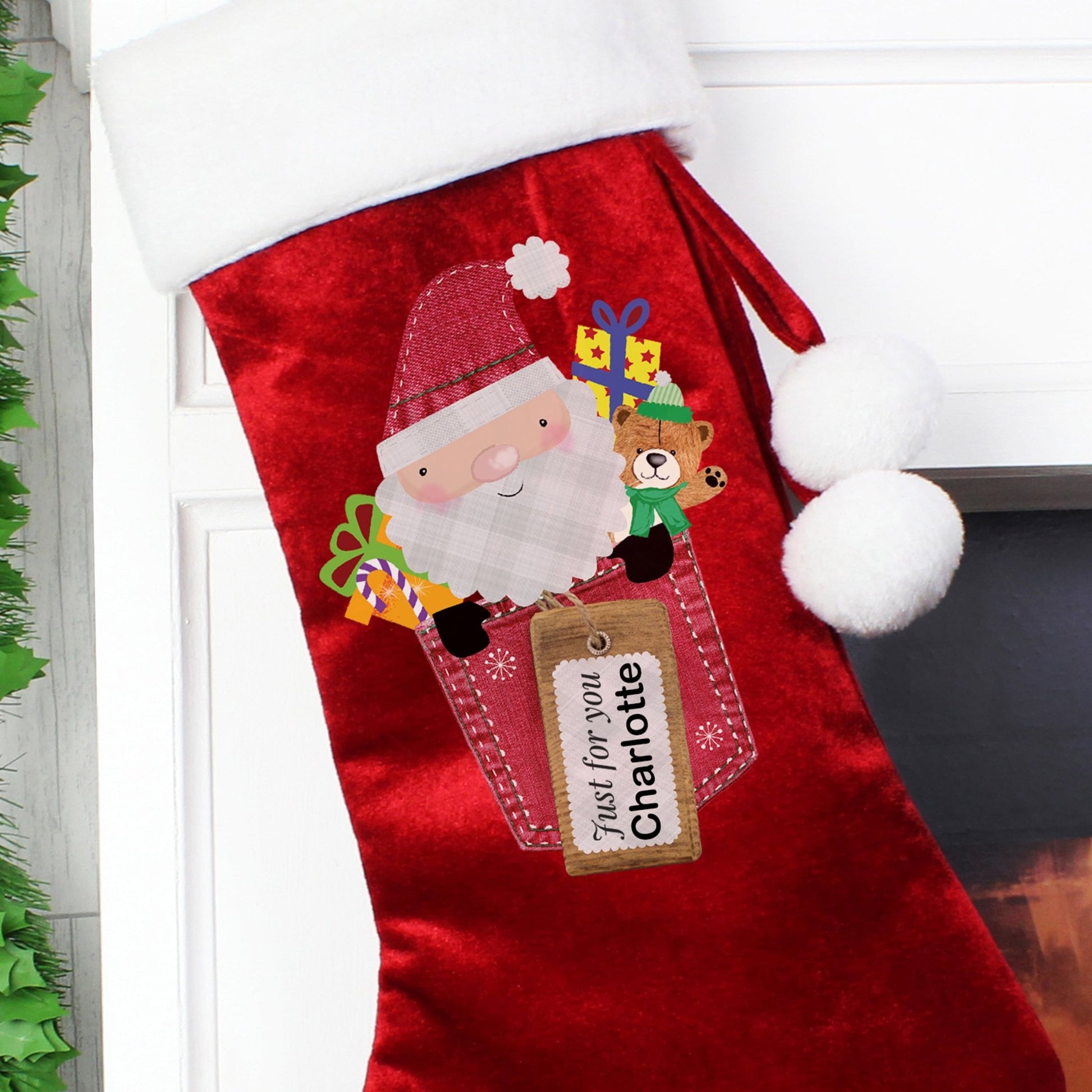 Personalised Santa Claus Luxury Red Stocking | Inspired Creative Gifts | UK Supplier