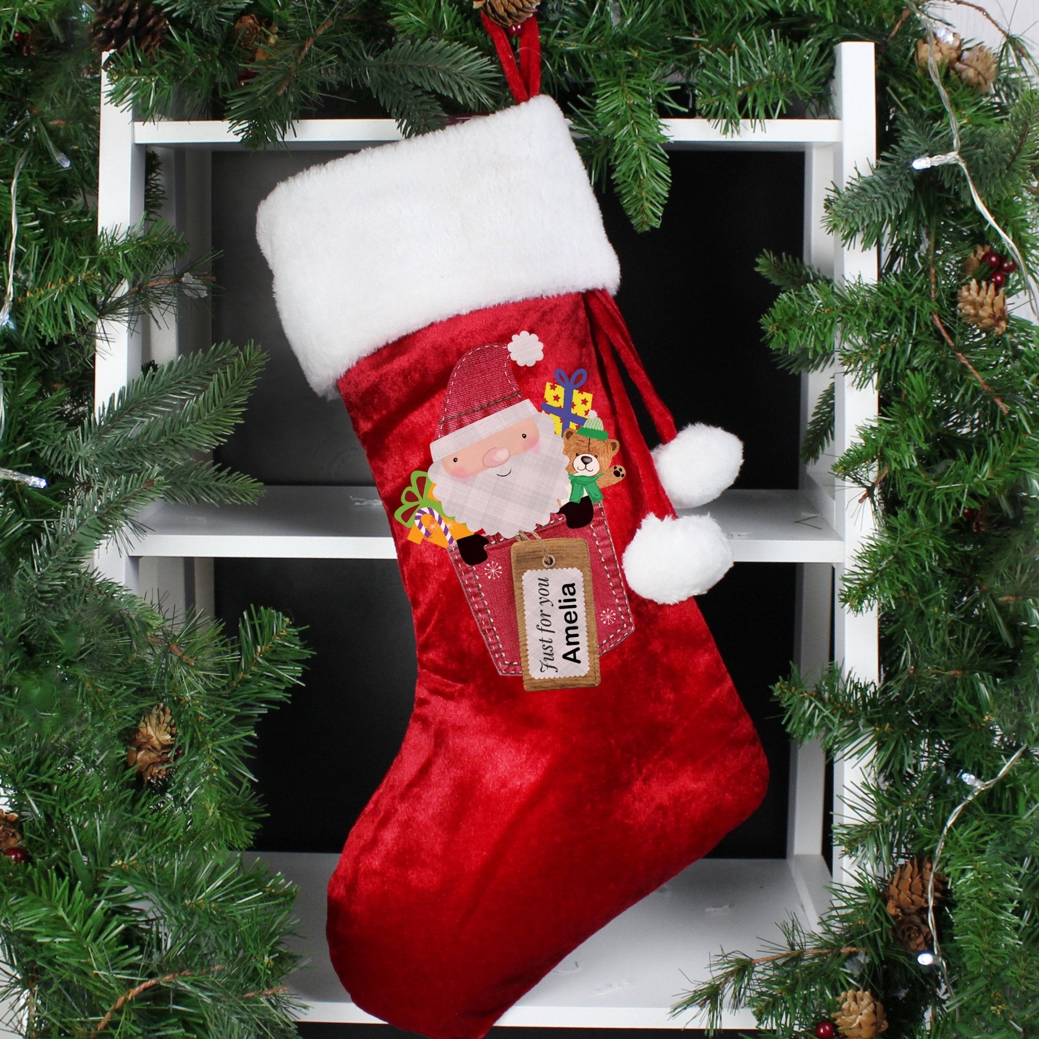 Personalised Santa Claus Luxury Red Stocking | Inspired Creative Gifts | UK Supplier