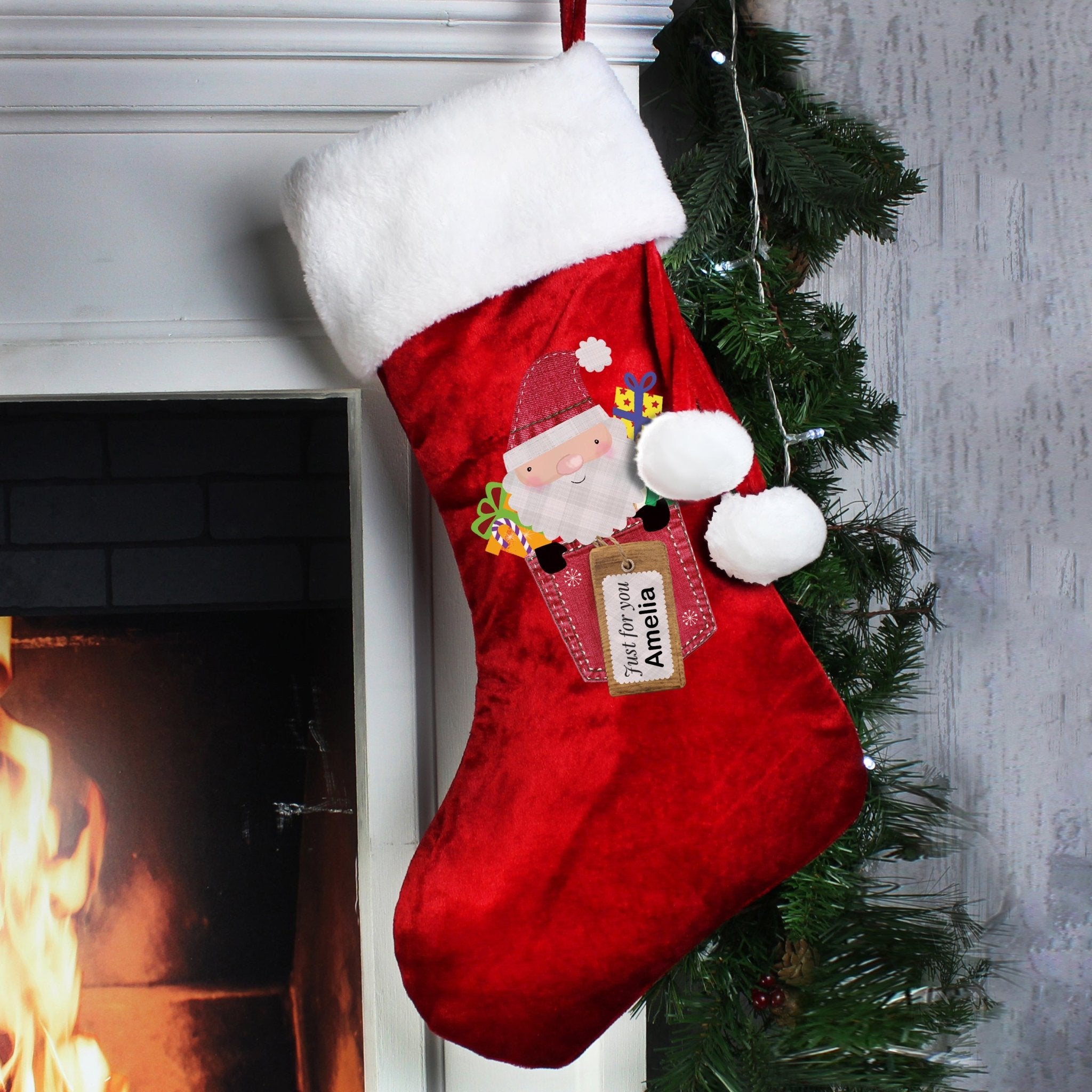 Personalised Santa Claus Luxury Red Stocking | Inspired Creative Gifts | UK Supplier