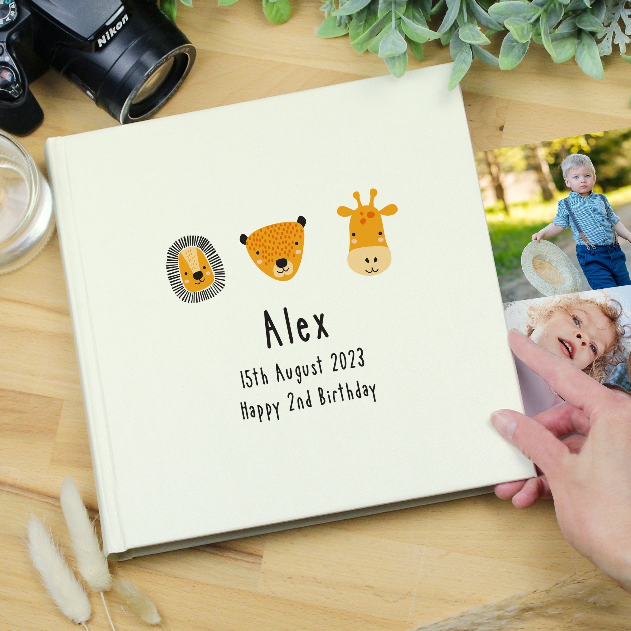 Personalised Scandi Safari Animals Square Photo Album | Inspired Creative Gifts | UK Supplier
