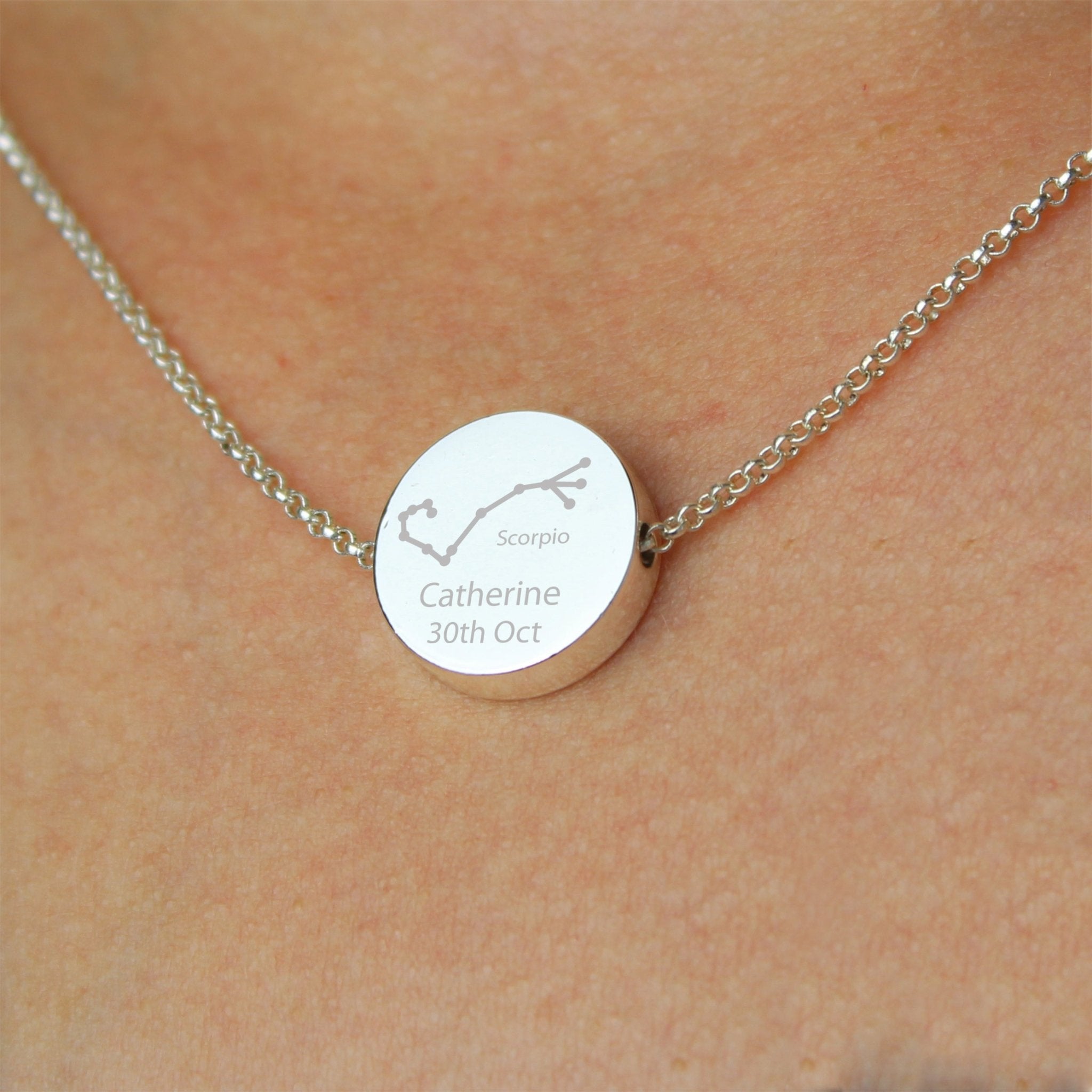 Personalised Scorpio Zodiac Star Sign Silver Tone Necklace (October 23rd - November 21st) | Inspired Creative Gifts | UK Supplier