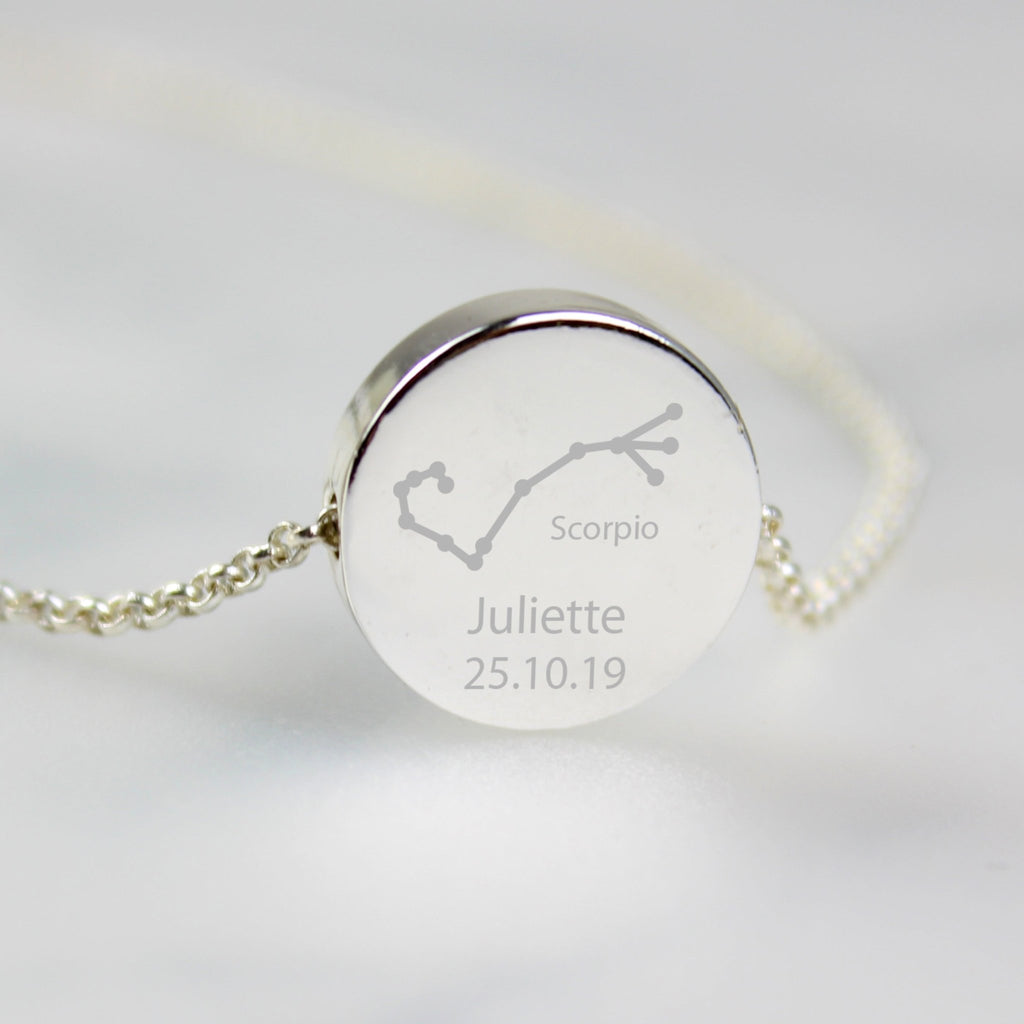 Personalised Scorpio Zodiac Star Sign Silver Tone Necklace (October 23rd - November 21st) | Inspired Creative Gifts | UK Supplier
