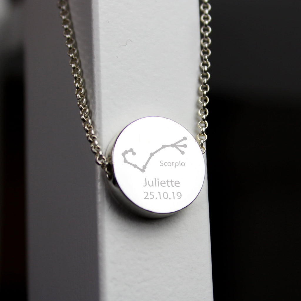 Personalised Scorpio Zodiac Star Sign Silver Tone Necklace (October 23rd - November 21st) | Inspired Creative Gifts | UK Supplier