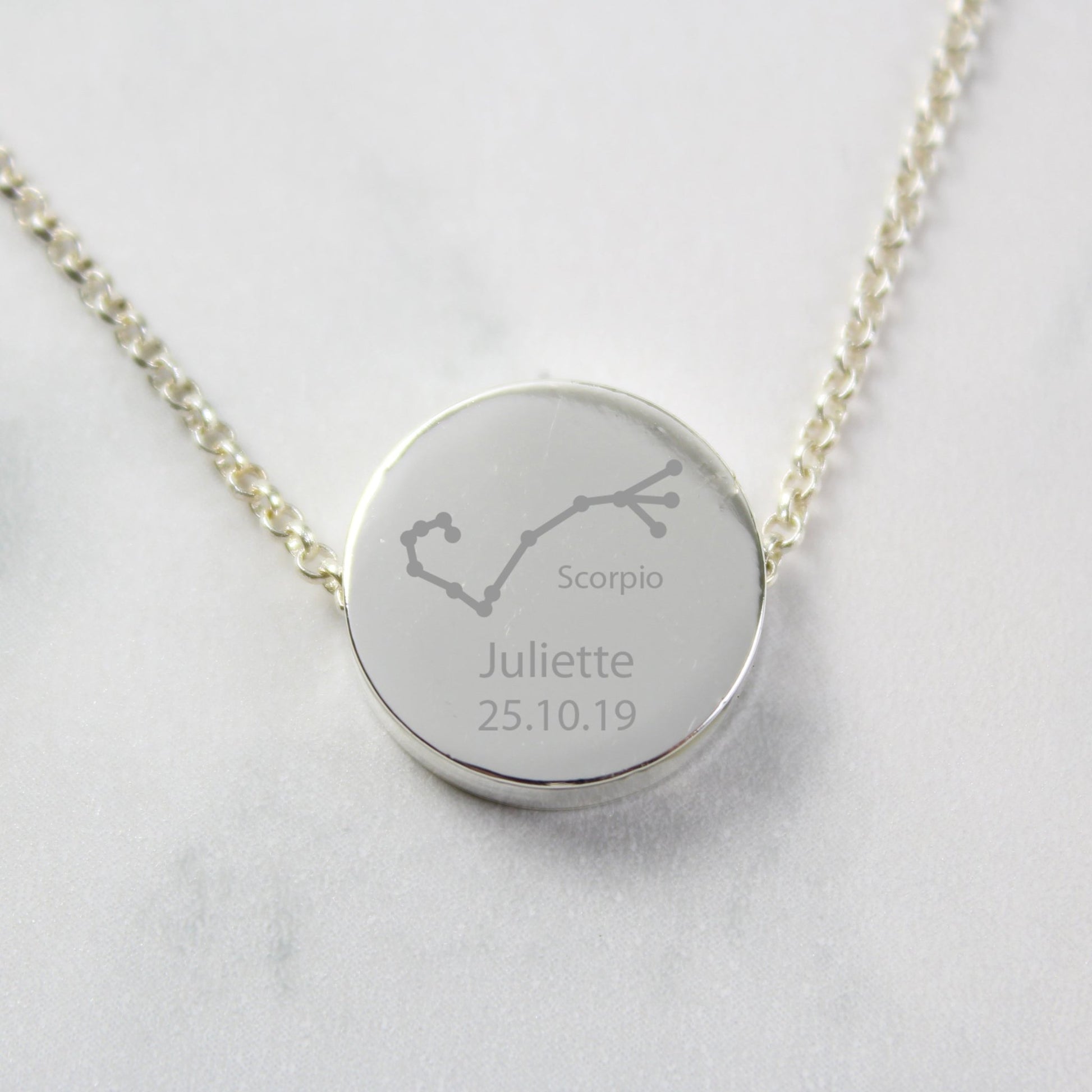 Personalised Scorpio Zodiac Star Sign Silver Tone Necklace (October 23rd - November 21st) | Inspired Creative Gifts | UK Supplier