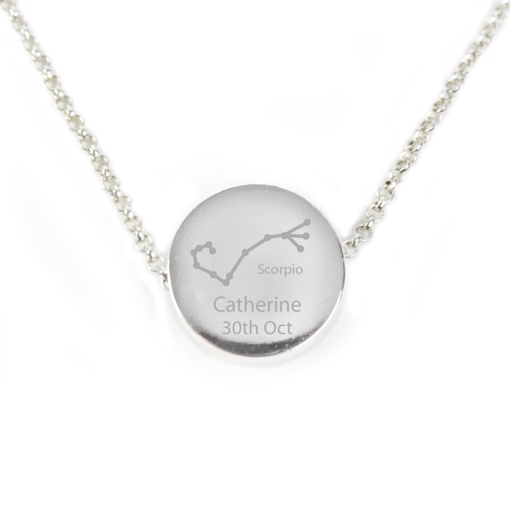 Personalised Scorpio Zodiac Star Sign Silver Tone Necklace (October 23rd - November 21st) | Inspired Creative Gifts | UK Supplier