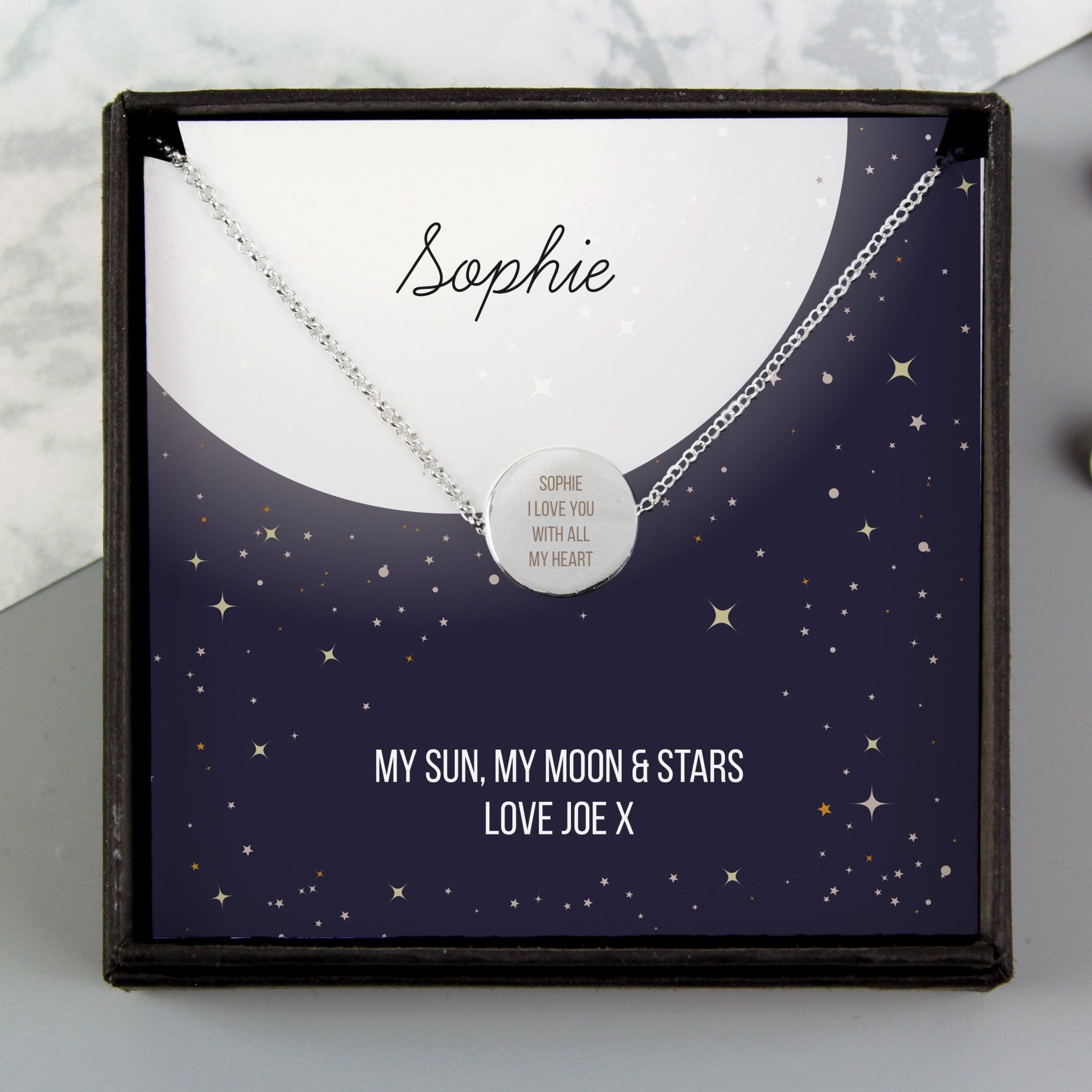 Personalised Sentiment Disc Necklace and Box | Inspired Creative Gifts | UK Supplier