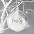 Personalised Silver Glitter Name Only Feather Glass Bauble | Inspired Creative Gifts | UK Supplier