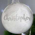 Personalised Silver Glitter Name Only Feather Glass Bauble | Inspired Creative Gifts | UK Supplier
