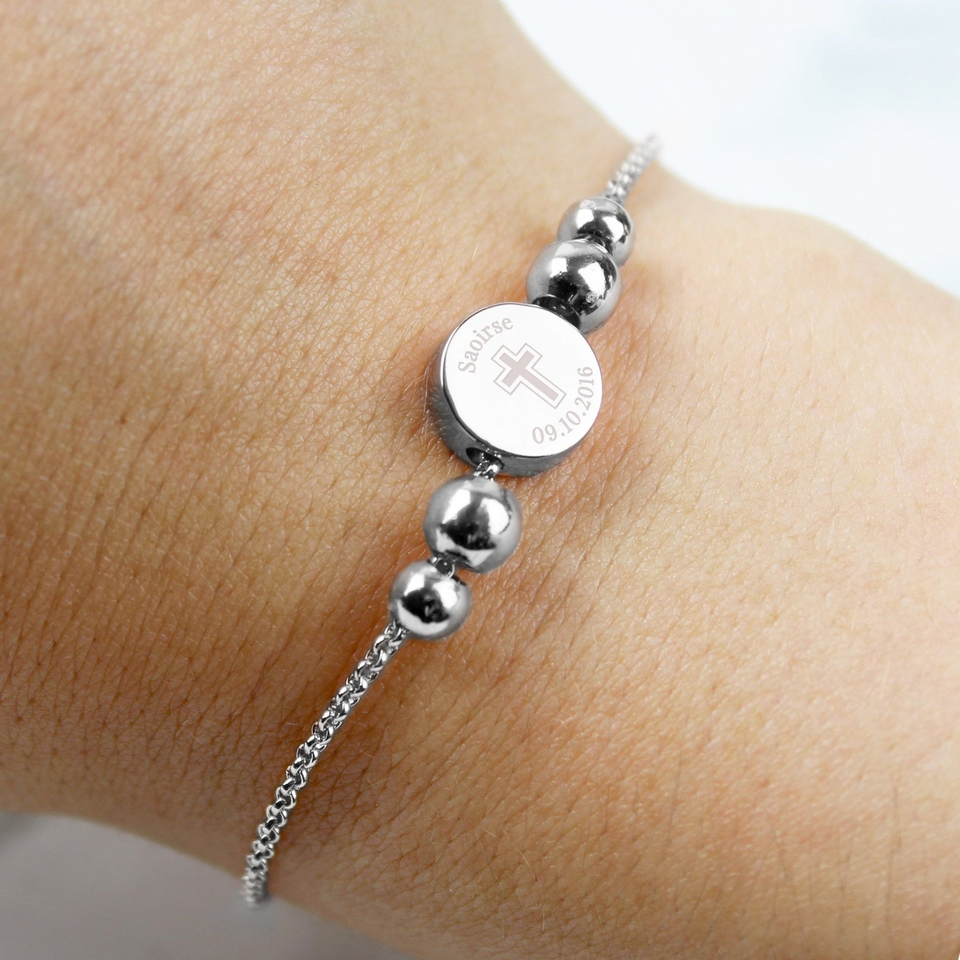 Personalised Silver Tone Cross Round Bracelet | Inspired Creative Gifts | UK Supplier