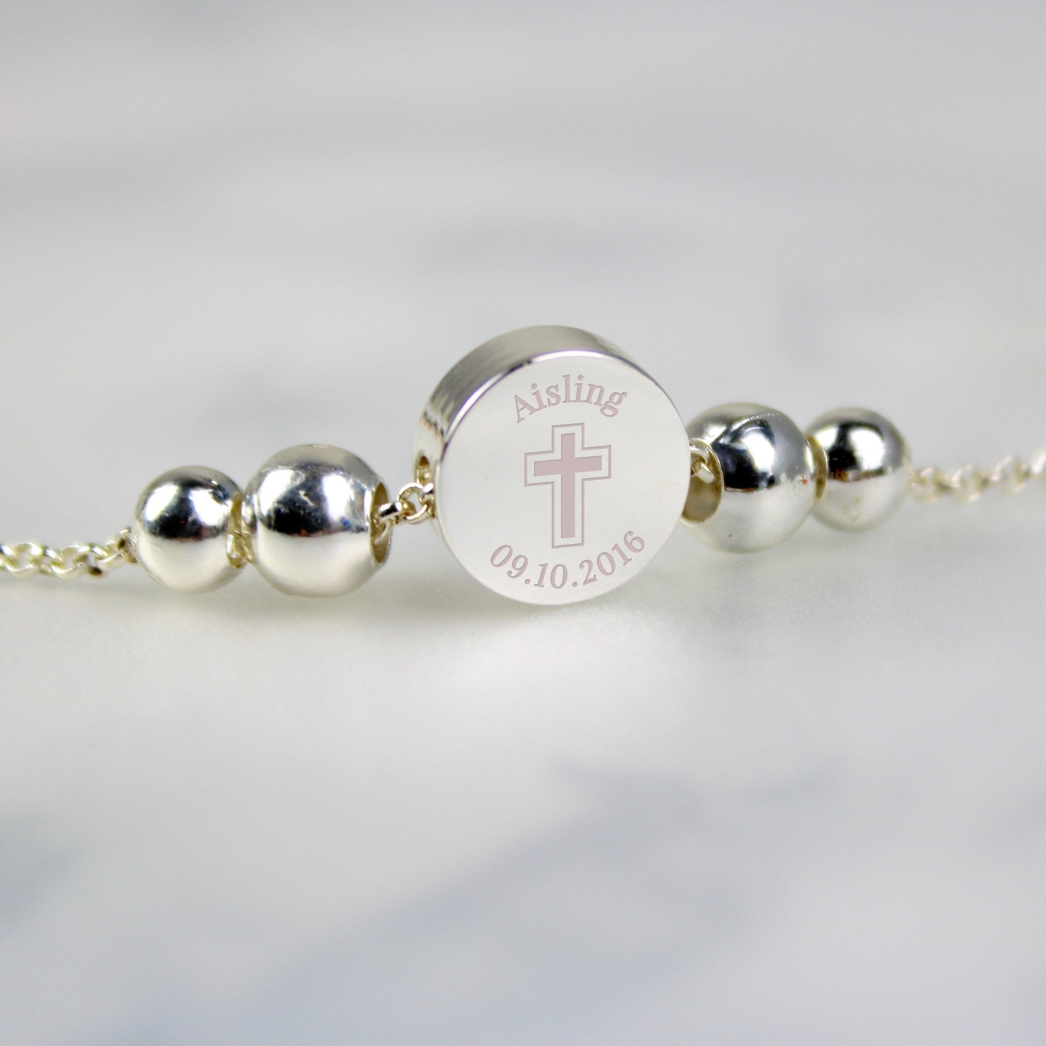Personalised Silver Tone Cross Round Bracelet | Inspired Creative Gifts | UK Supplier