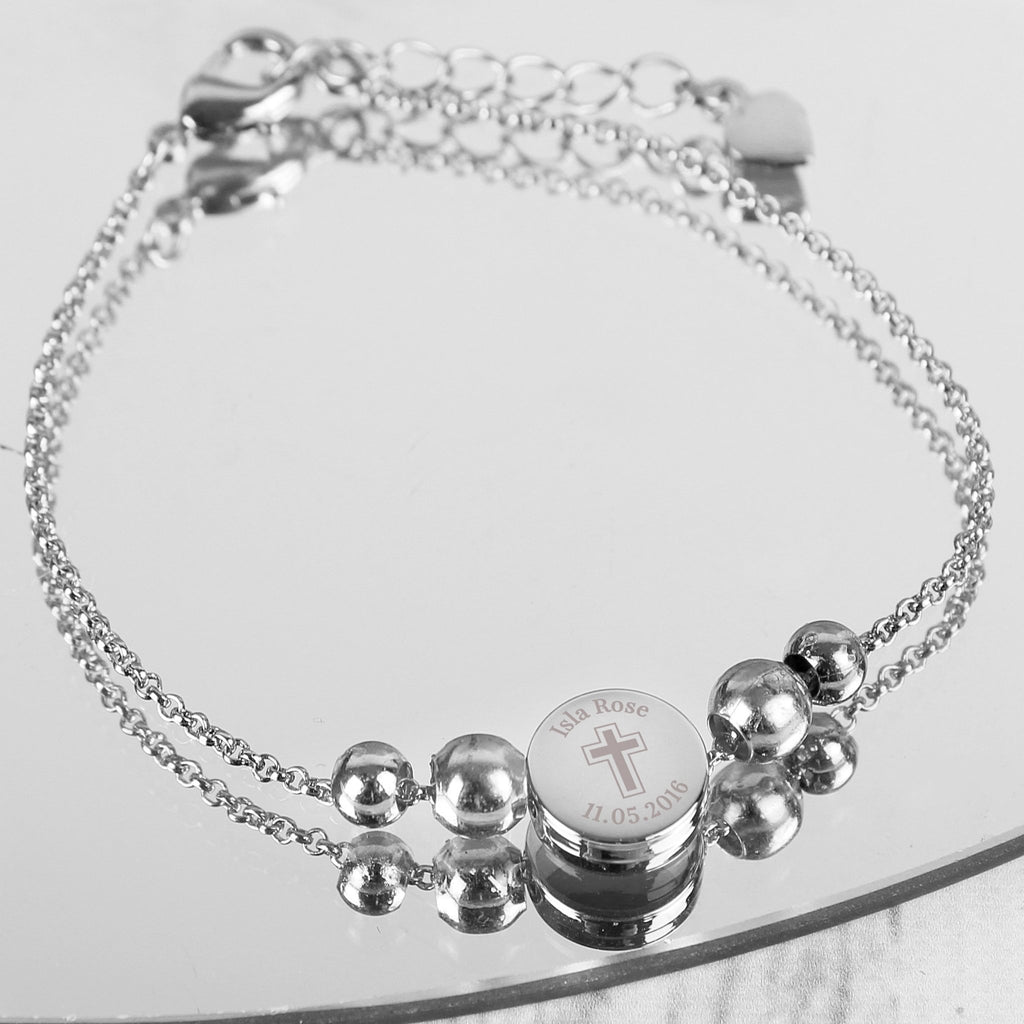 Personalised Silver Tone Cross Round Bracelet | Inspired Creative Gifts | UK Supplier