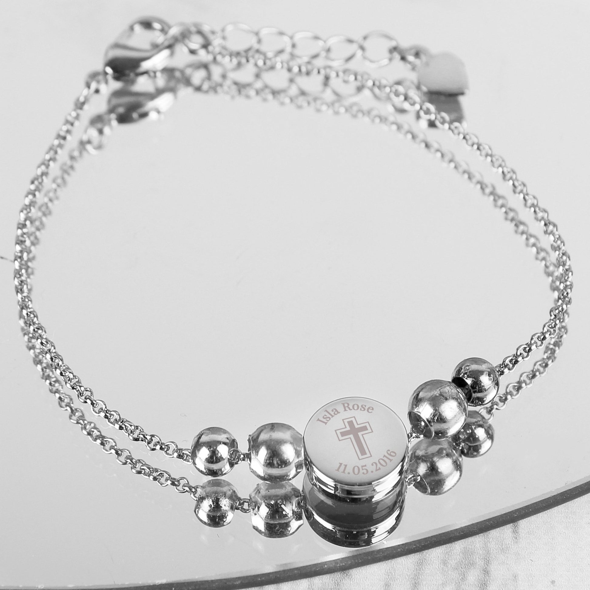 Personalised Silver Tone Cross Round Bracelet | Inspired Creative Gifts | UK Supplier
