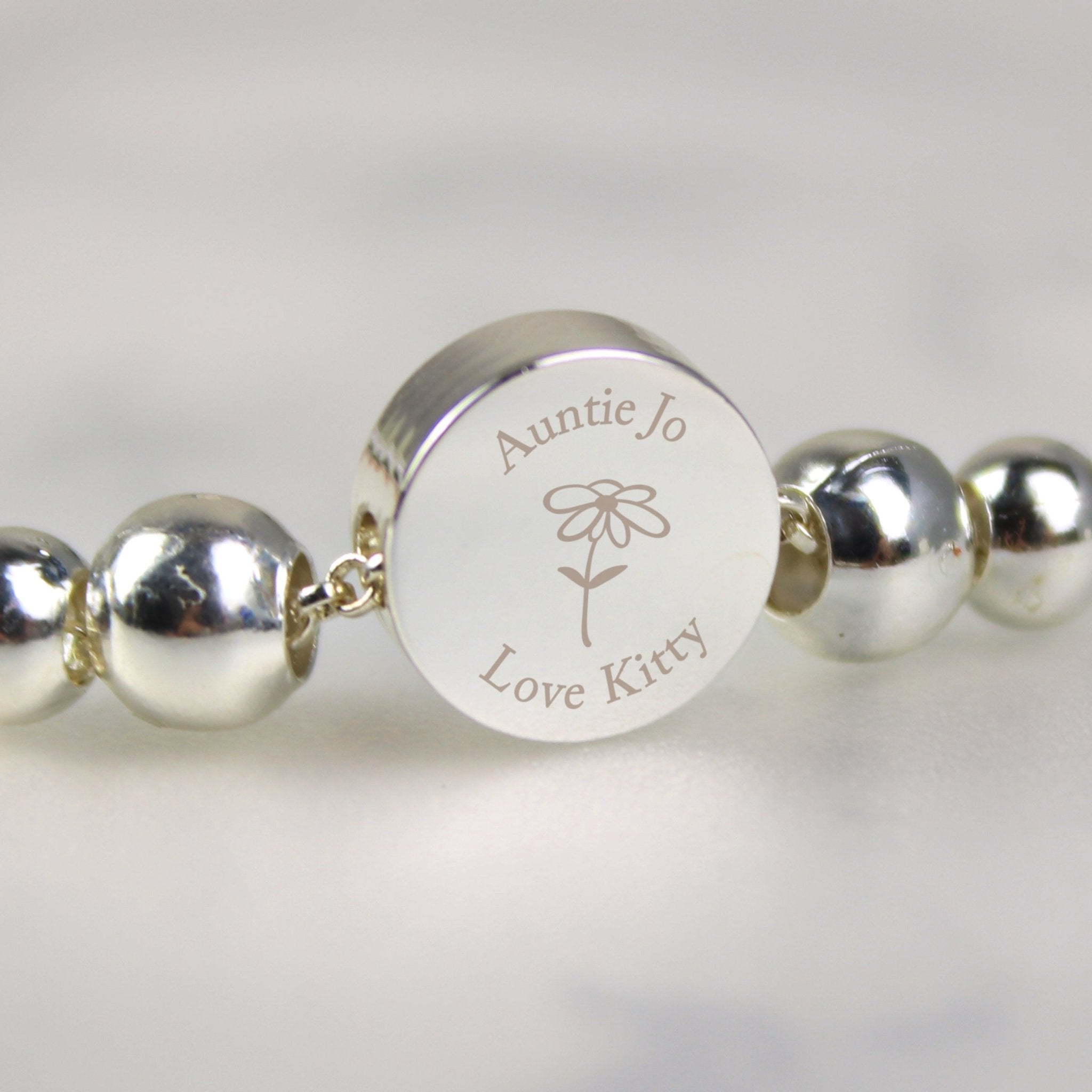 Personalised Silver Tone Flower Disc Bracelet | Inspired Creative Gifts | UK Supplier