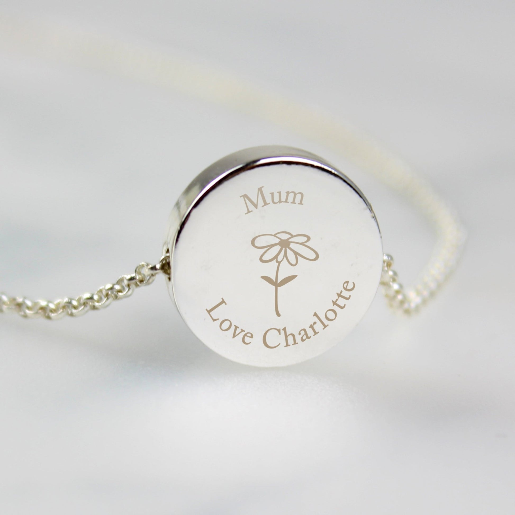 Personalised Silver Tone Flower Disc Necklace | Inspired Creative Gifts