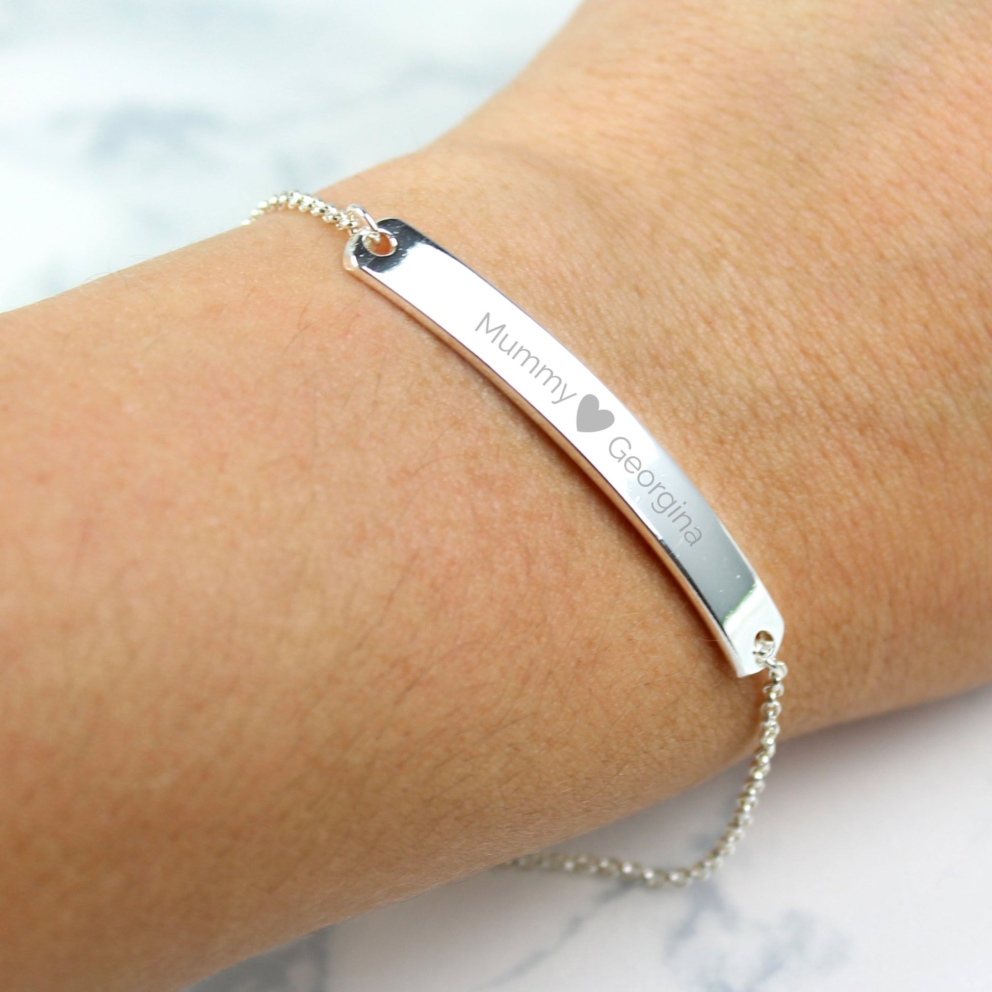 Personalised Silver Tone Heart Bar Bracelet | Inspired Creative Gifts | UK Supplier