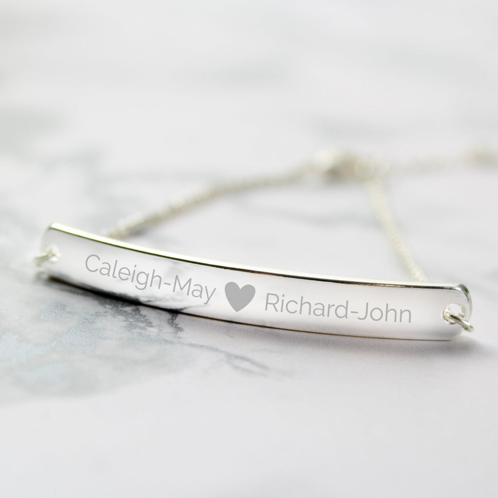 Personalised Silver Tone Heart Bar Bracelet | Inspired Creative Gifts | UK Supplier