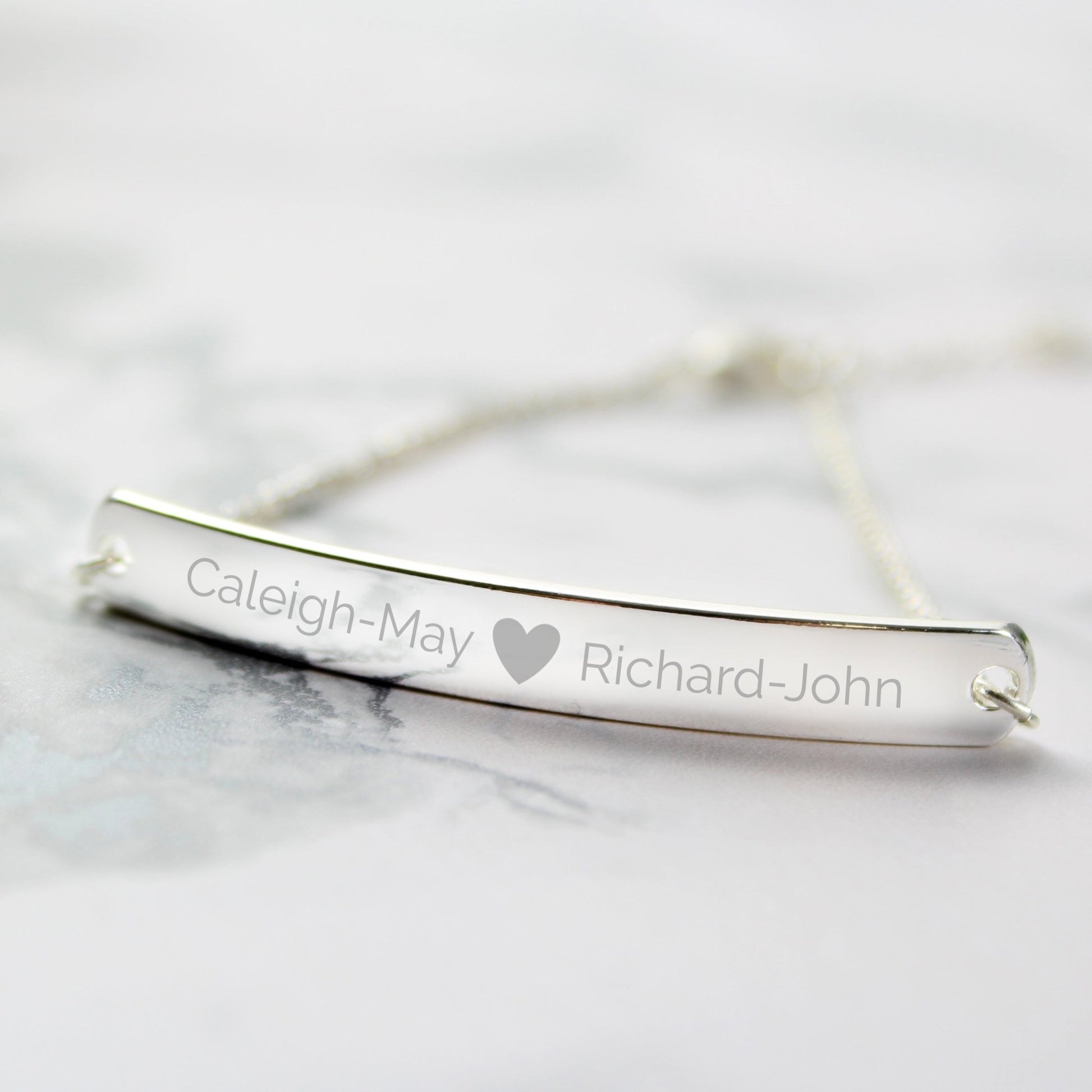 Personalised Silver Tone Heart Bar Bracelet | Inspired Creative Gifts | UK Supplier