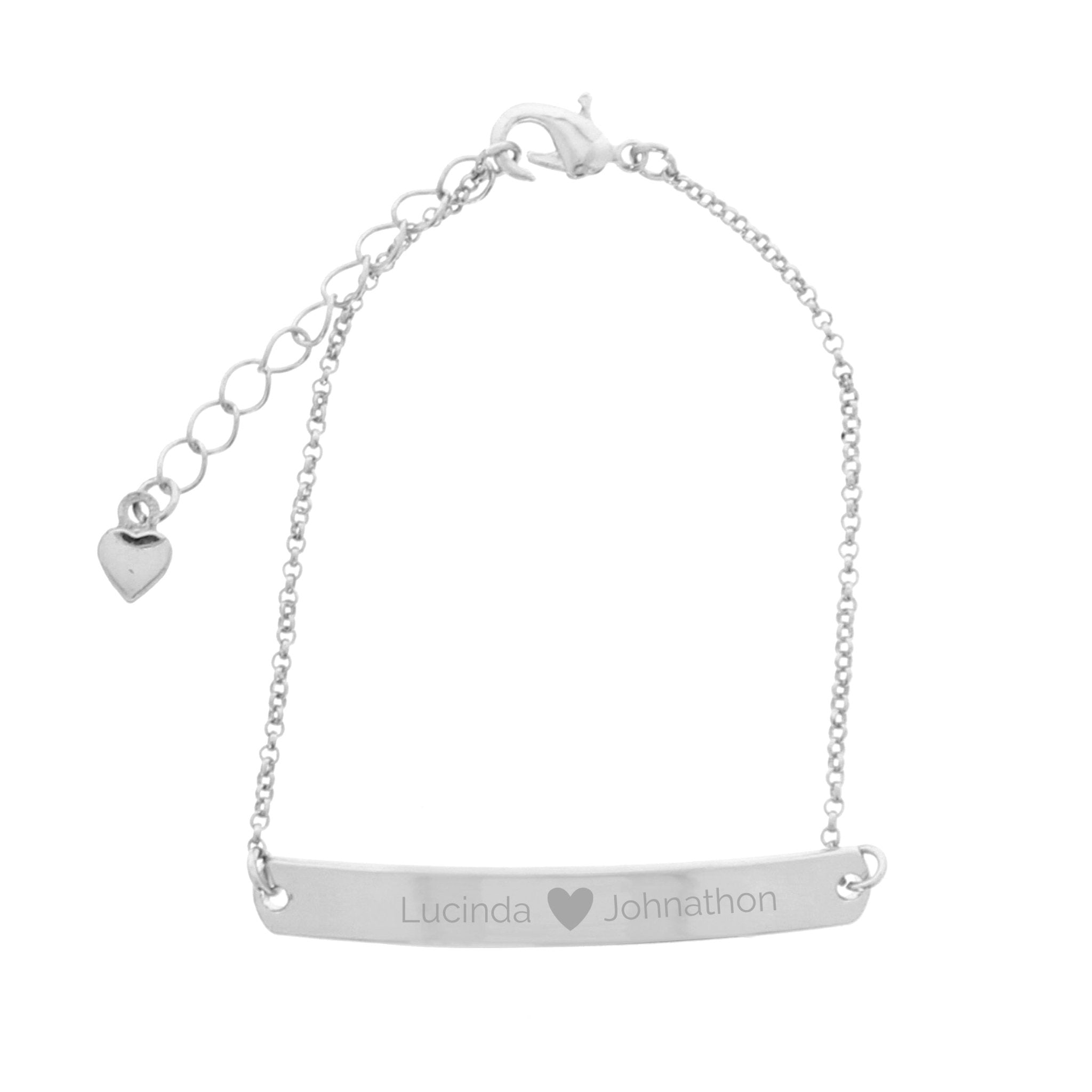 Personalised Silver Tone Heart Bar Bracelet | Inspired Creative Gifts | UK Supplier