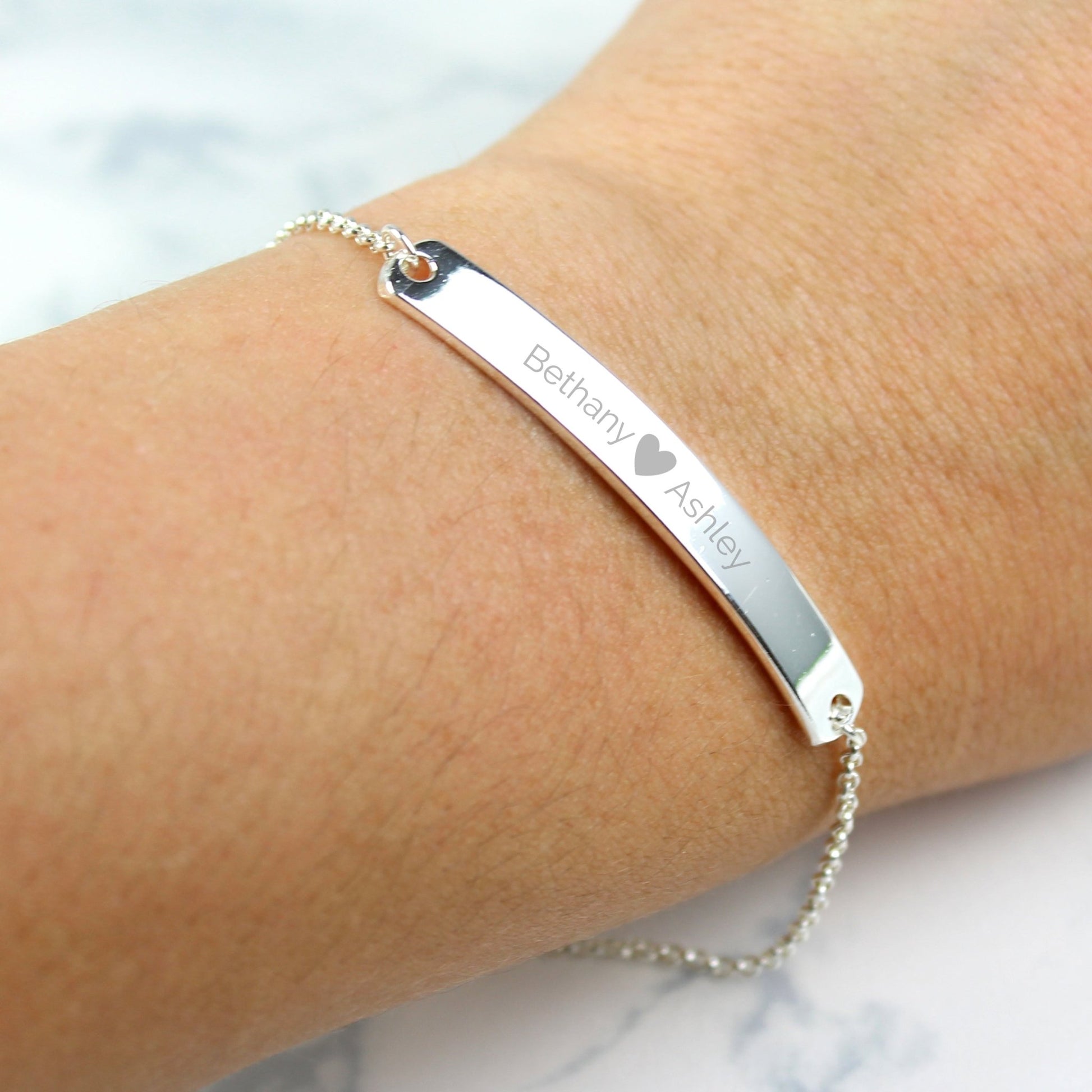 Personalised Silver Tone Heart Bar Bracelet | Inspired Creative Gifts | UK Supplier