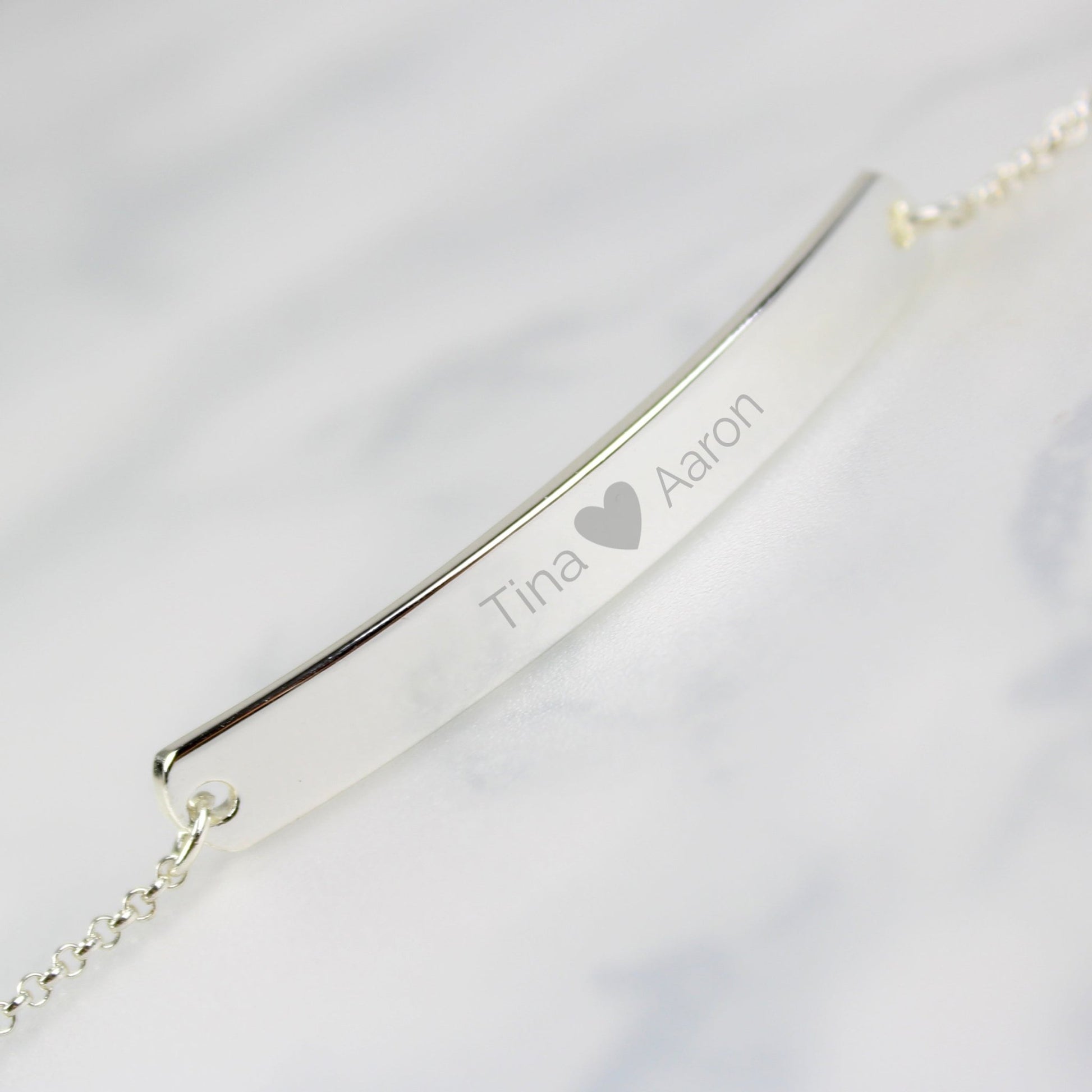 Personalised Silver Tone Heart Bar Bracelet | Inspired Creative Gifts | UK Supplier