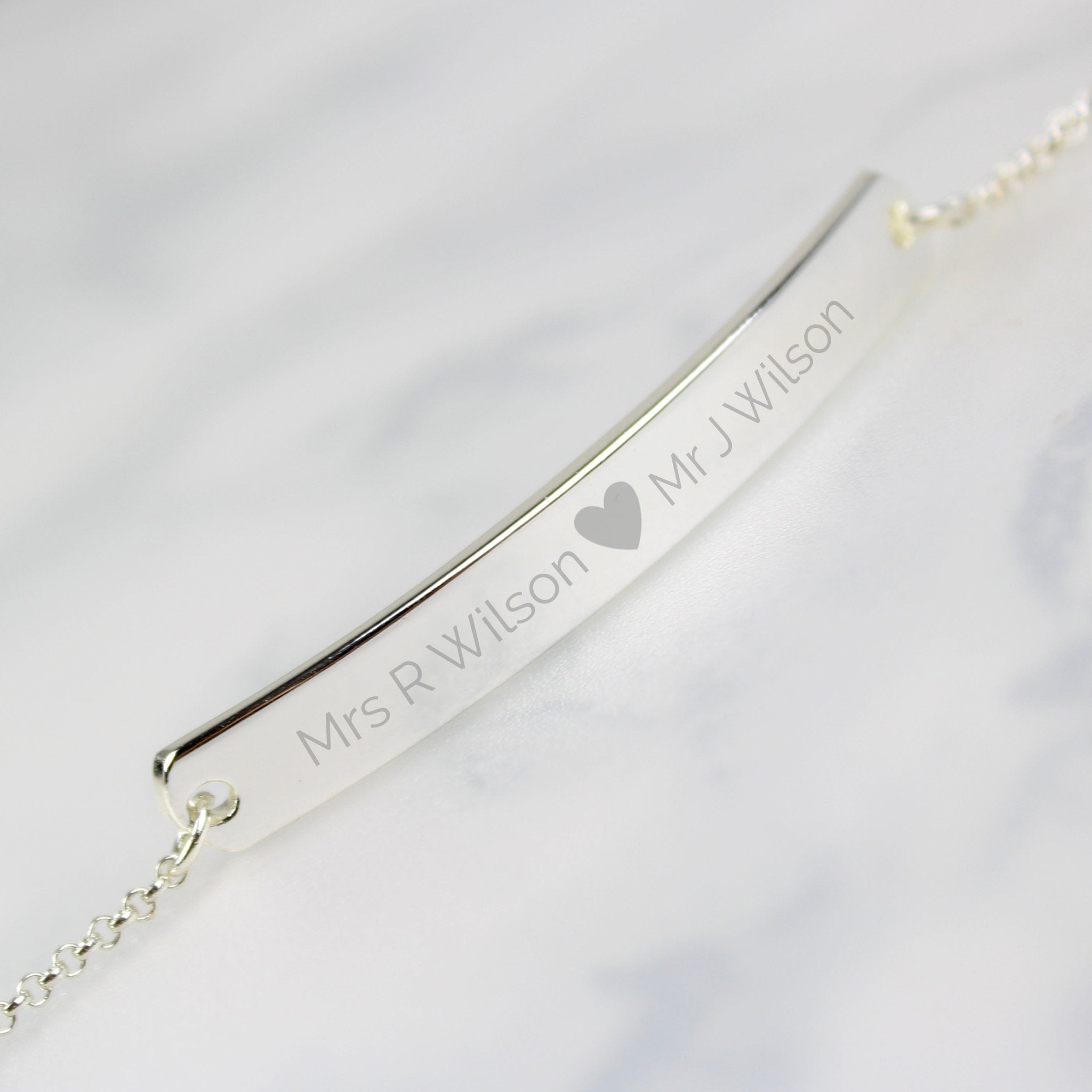 Personalised Silver Tone Heart Bar Bracelet | Inspired Creative Gifts | UK Supplier
