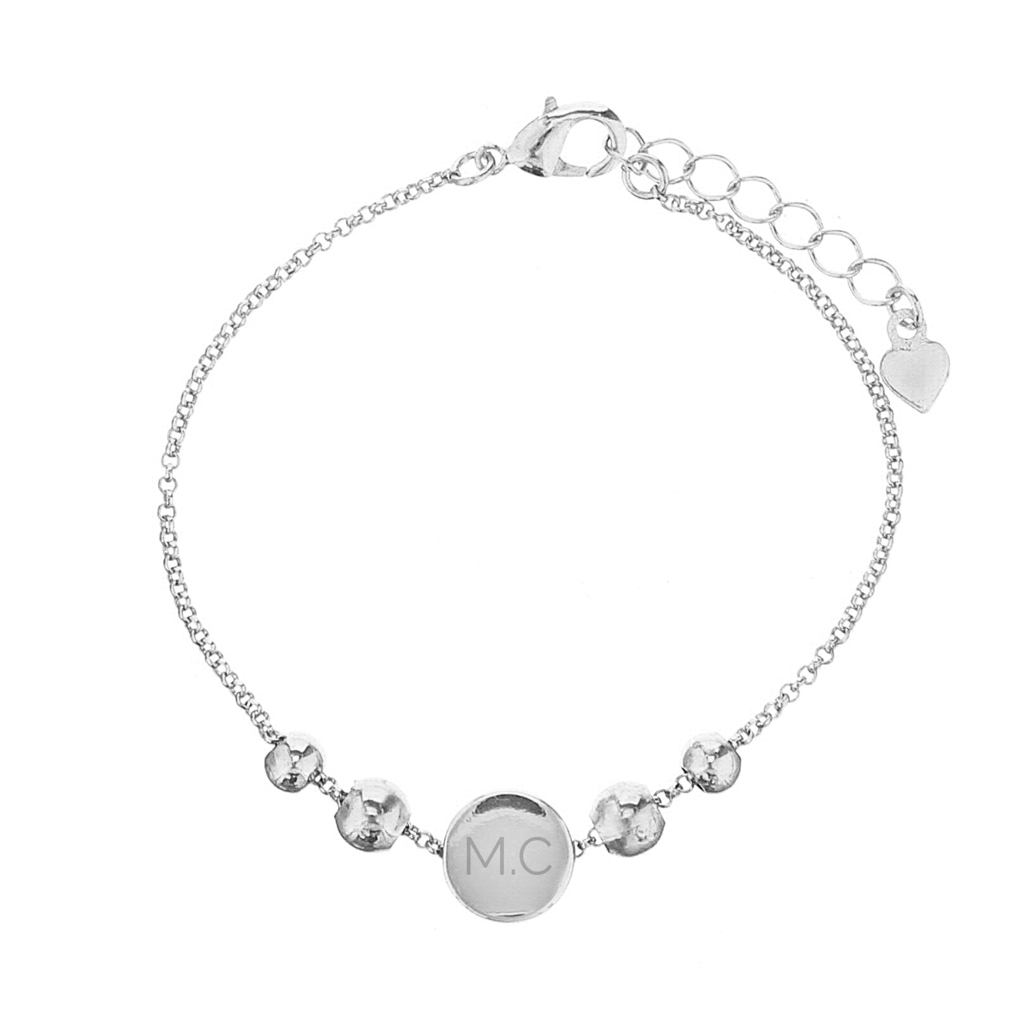 Personalised Silver Tone Initials Disc Bracelet | Inspired Creative Gifts | UK Supplier