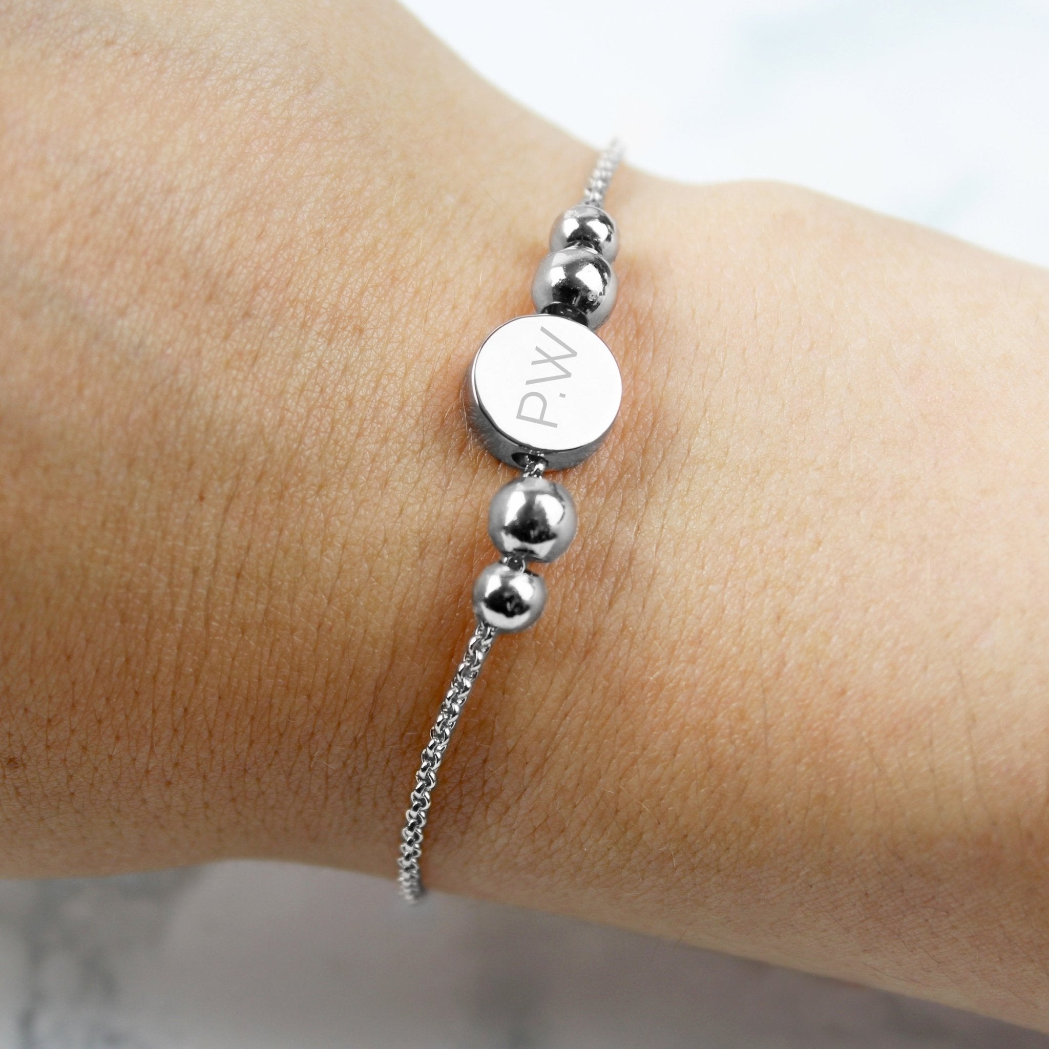 Personalised Silver Tone Initials Disc Bracelet | Inspired Creative Gifts | UK Supplier