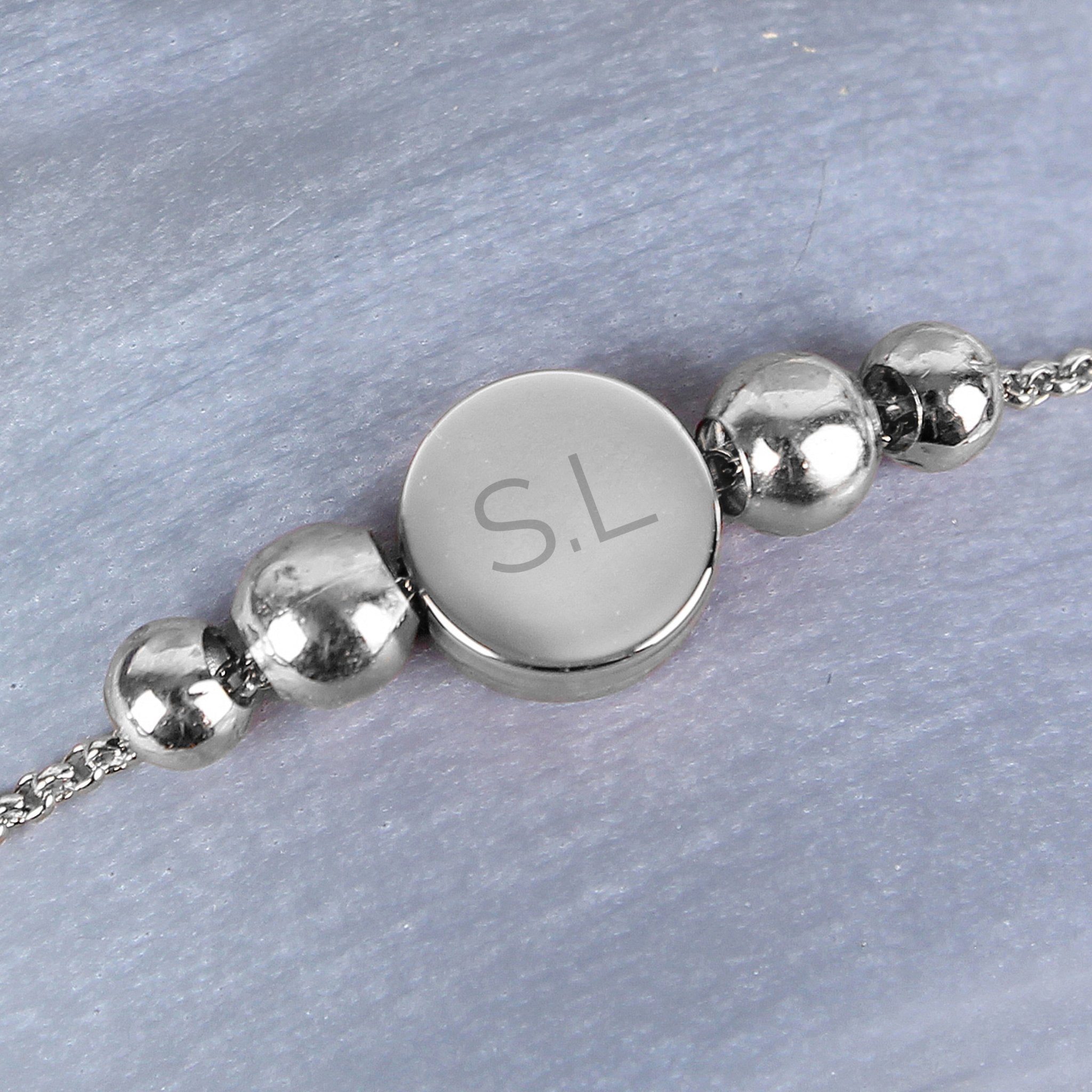 Personalised Silver Tone Initials Disc Bracelet | Inspired Creative Gifts | UK Supplier