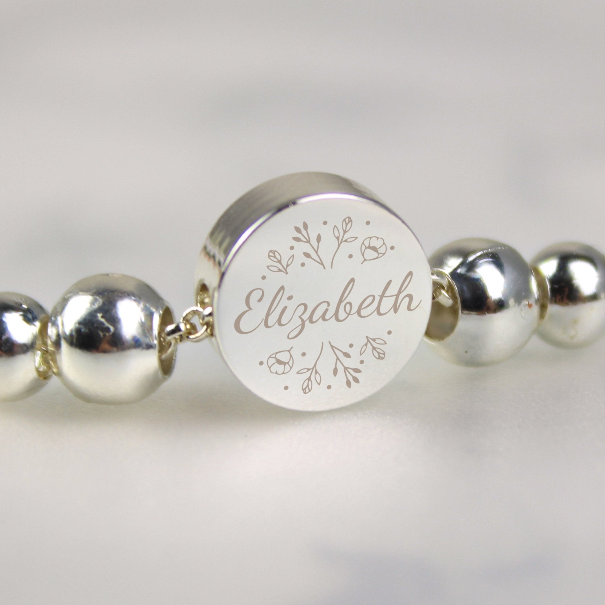 Personalised Silver Tone Wild Flowers Disc Bracelet | Inspired Creative Gifts | UK Supplier
