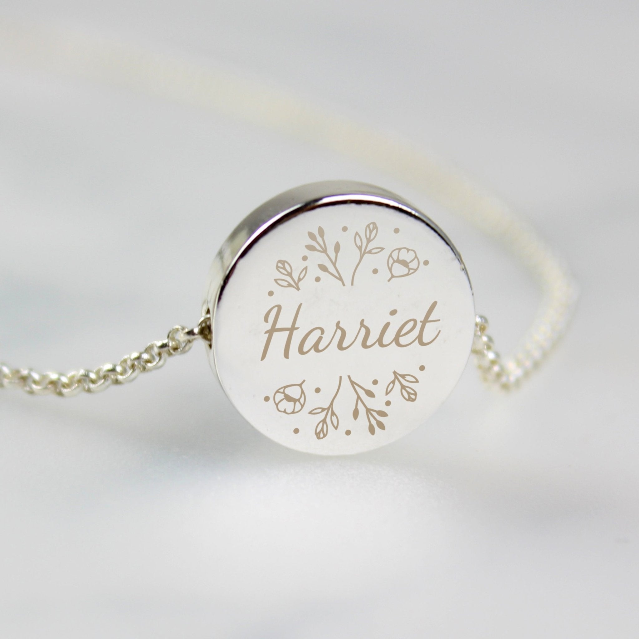 Personalised Silver Tone Wild Flowers Disc Necklace | Inspired Creative Gifts | UK Supplier