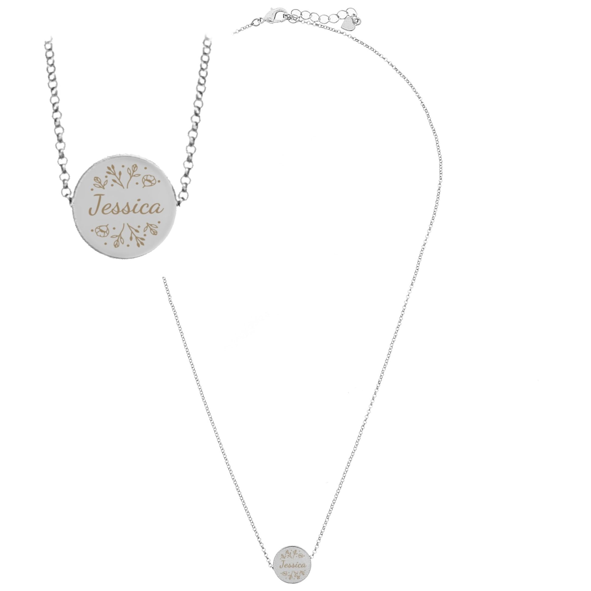 Personalised Silver Tone Wild Flowers Disc Necklace | Inspired Creative Gifts