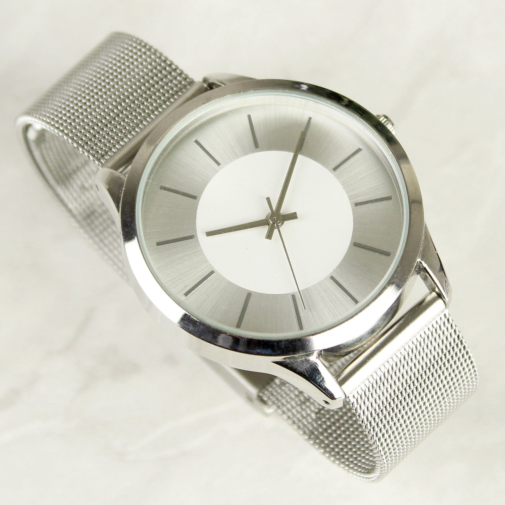 Personalised Silver with Mesh Style Strap Watch | Inspired Creative Gifts | UK Supplier