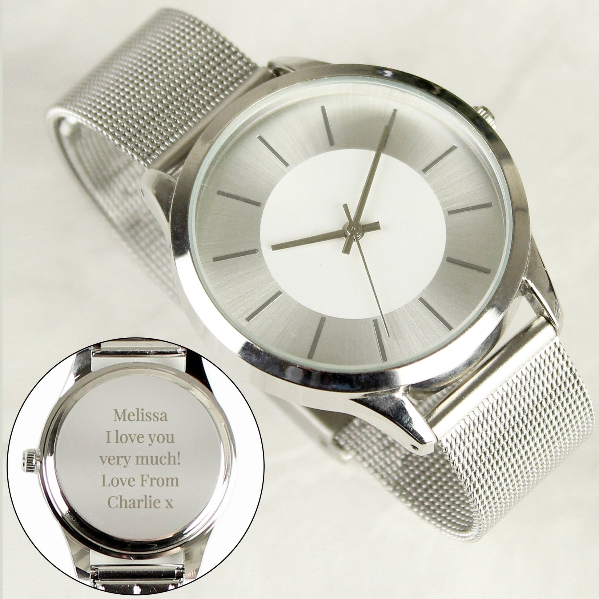Personalised Silver with Mesh Style Strap Watch | Inspired Creative Gifts | UK Supplier