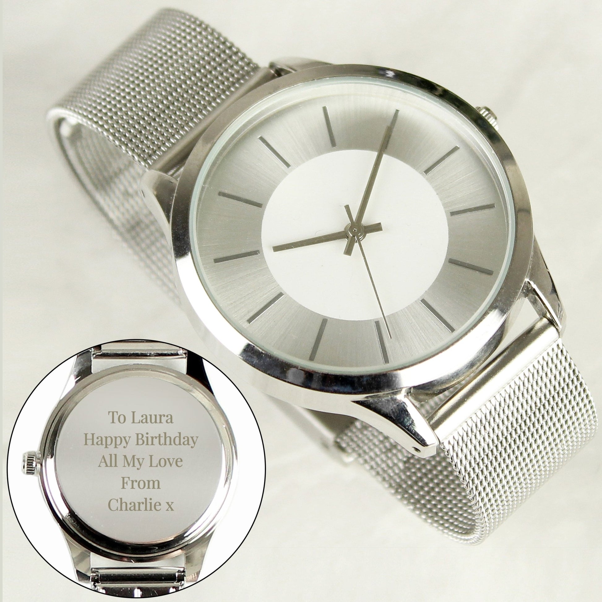 Personalised Silver with Mesh Style Strap Watch | Inspired Creative Gifts | UK Supplier