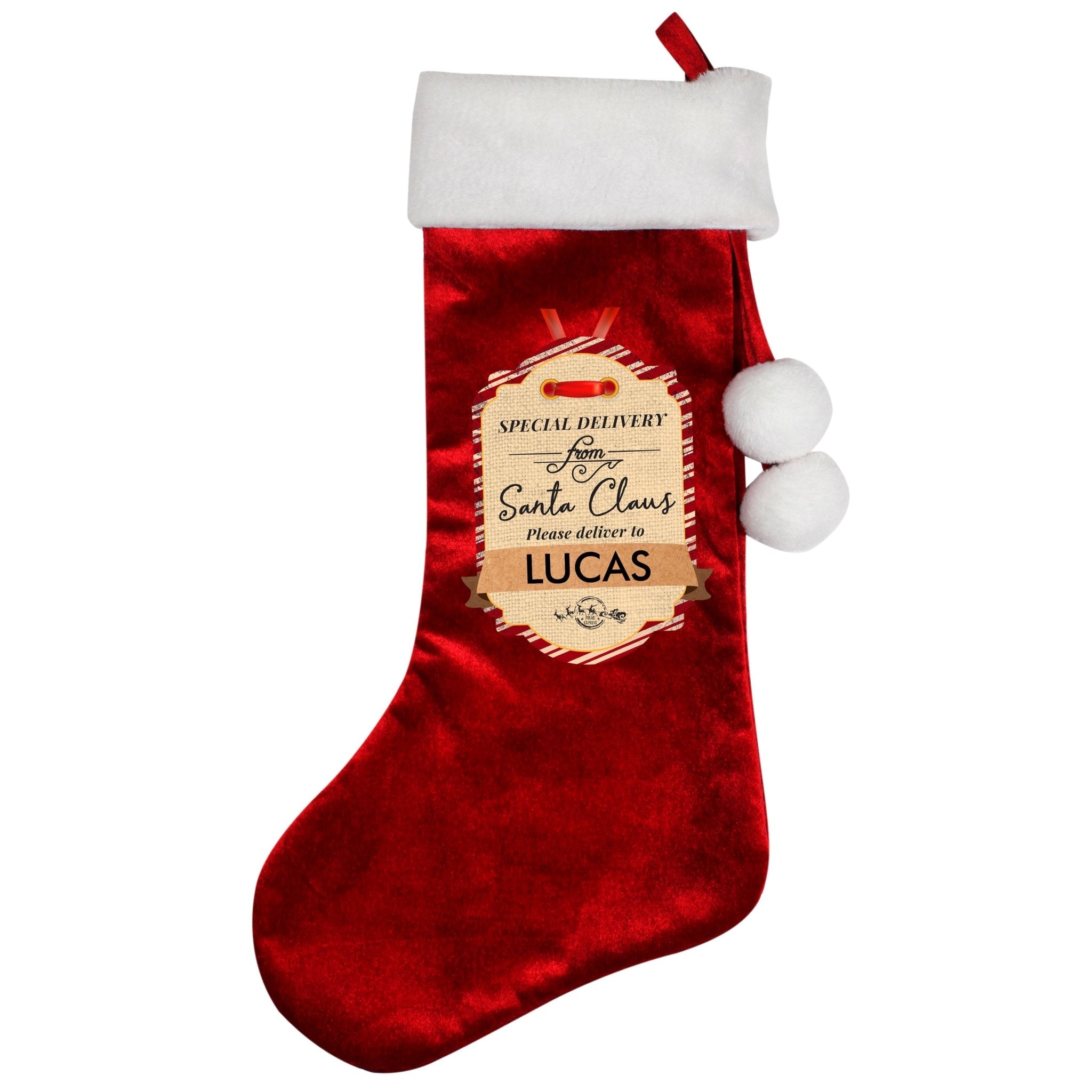 Custom Red Stocking: Special Delivery Luxury | Inspired Creative Gifts | UK Supplier