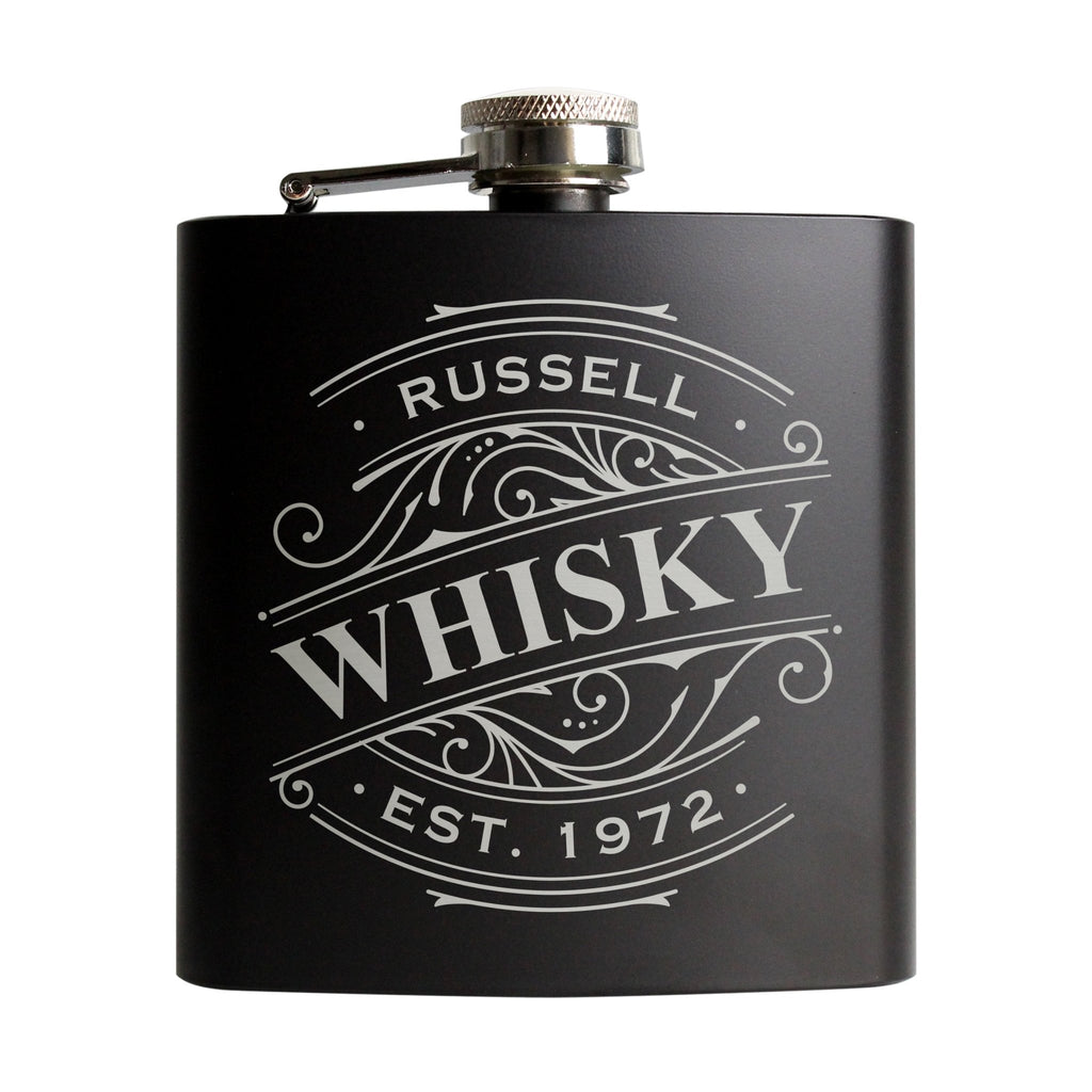 Personalised Spirit Black Hip Flask | Inspired Creative Gifts | UK Supplier
