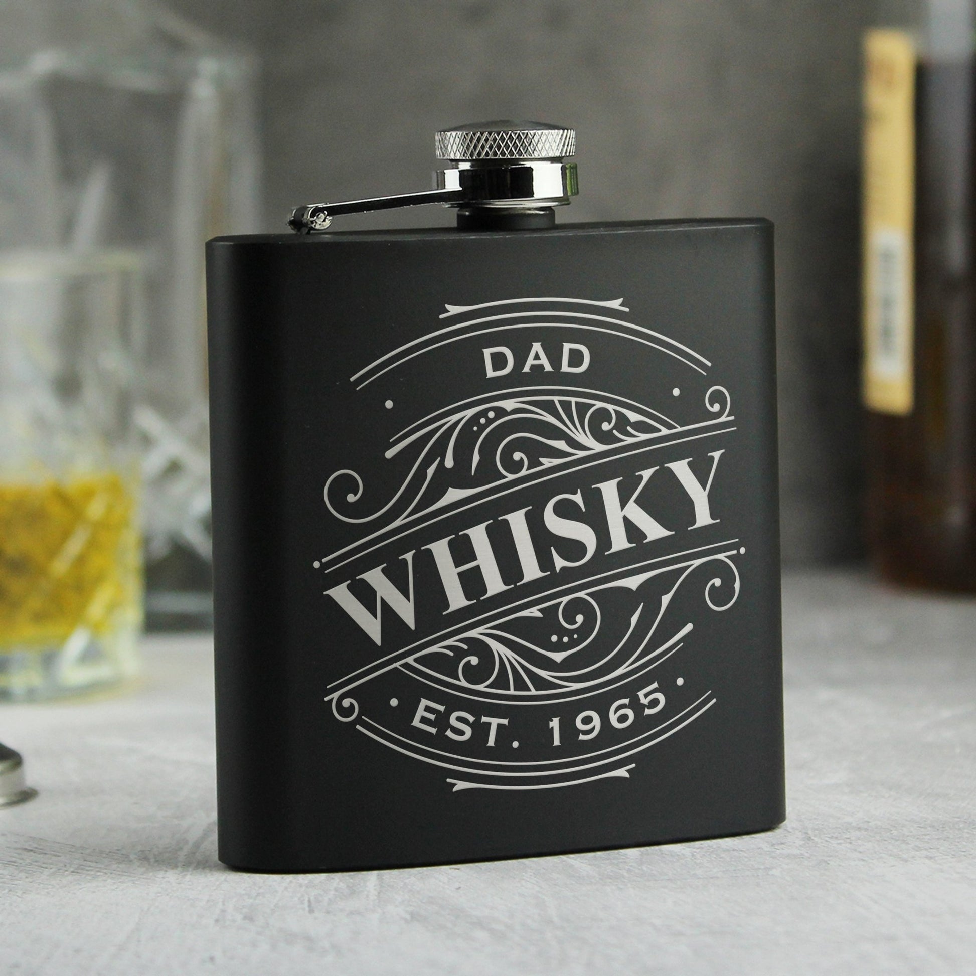 Personalised Spirit Black Hip Flask | Inspired Creative Gifts | UK Supplier