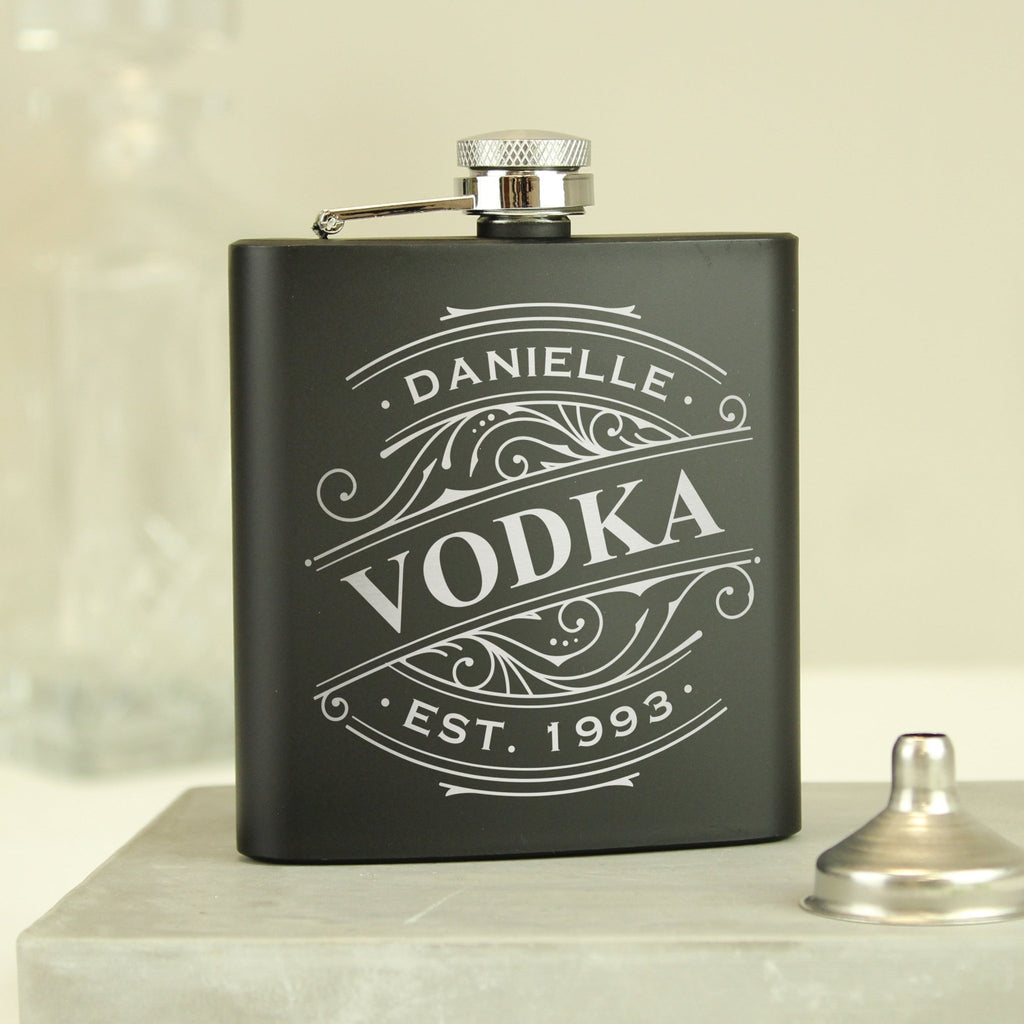 Personalised Spirit Black Hip Flask | Inspired Creative Gifts | UK Supplier