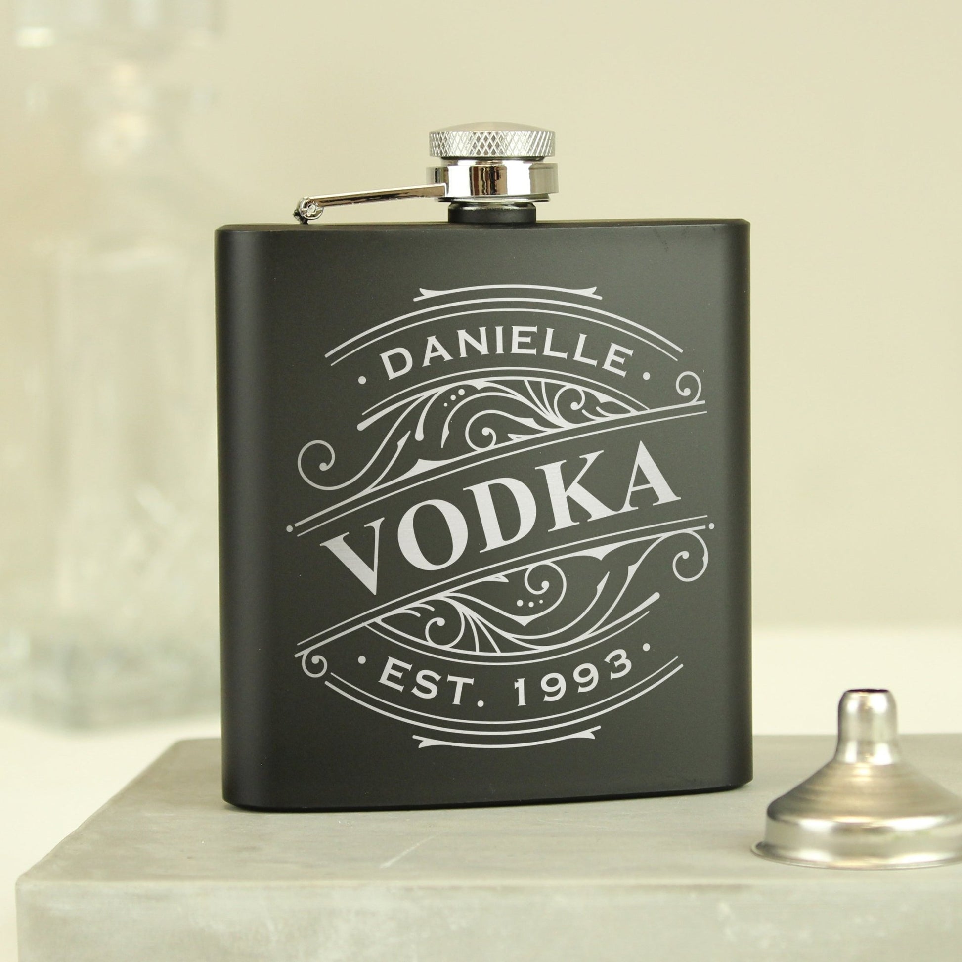 Personalised Spirit Black Hip Flask | Inspired Creative Gifts | UK Supplier
