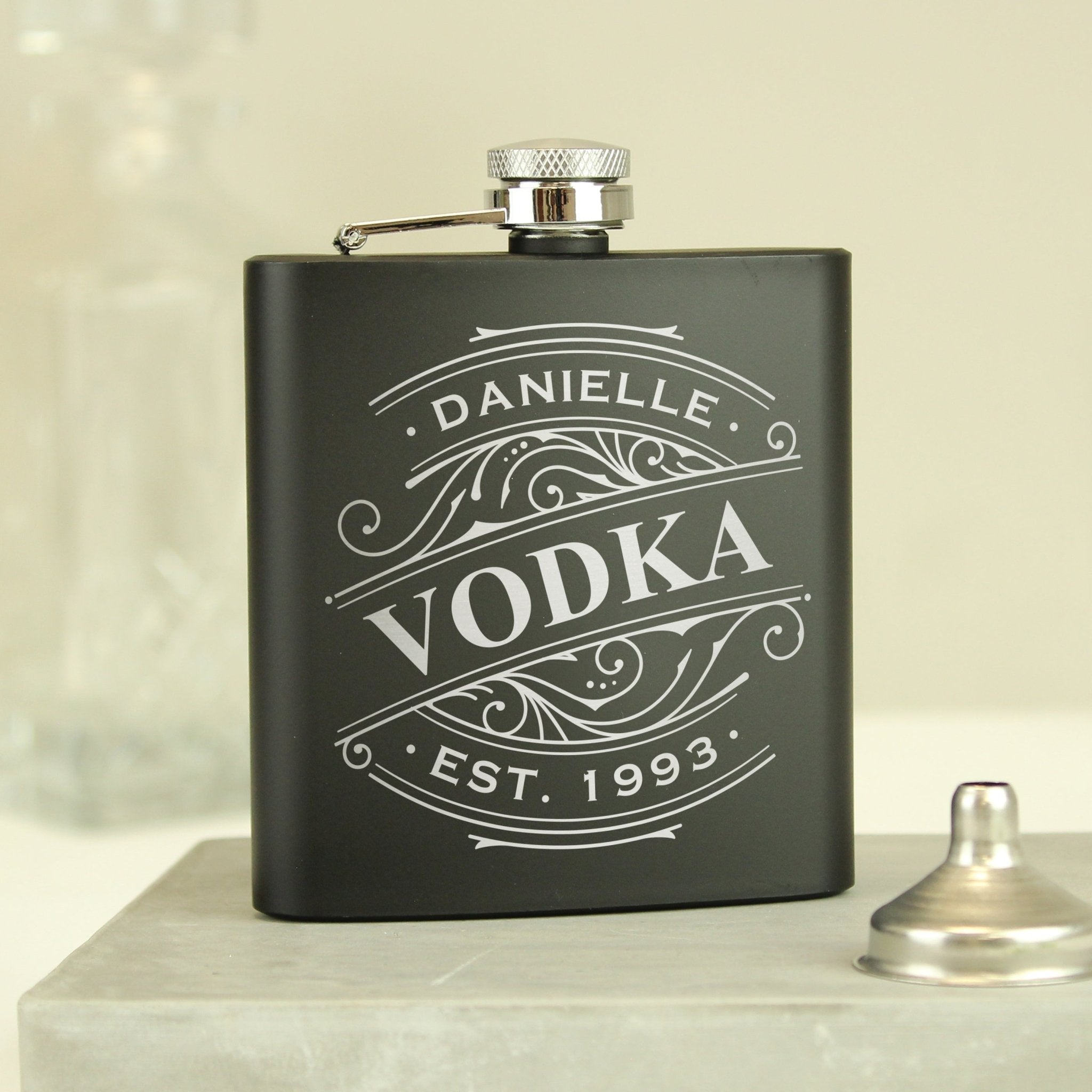 Personalised Spirit Black Hip Flask | Inspired Creative Gifts | UK Supplier